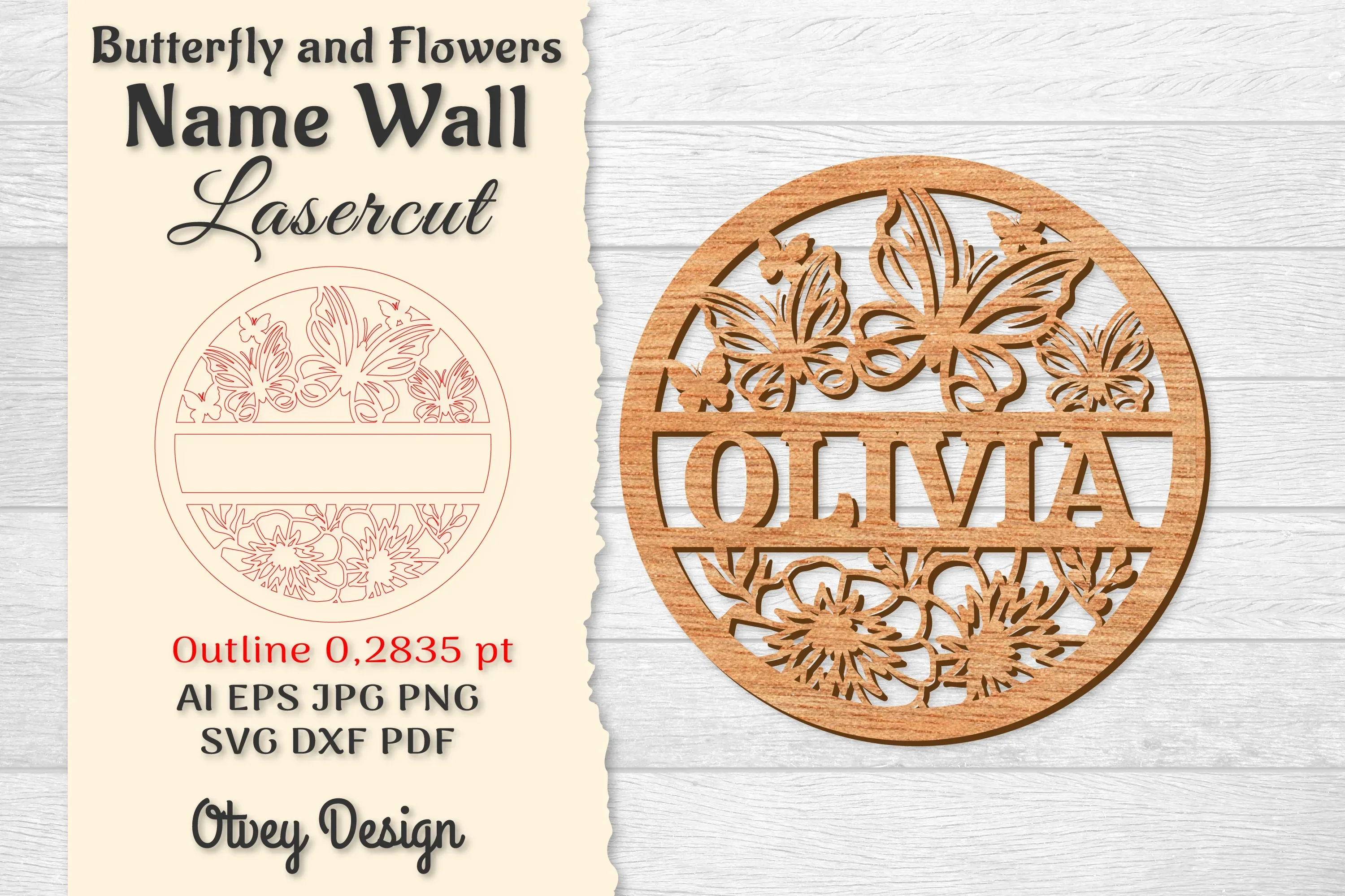 Butterfly and Flowers Name Wall Art SVG Bundle