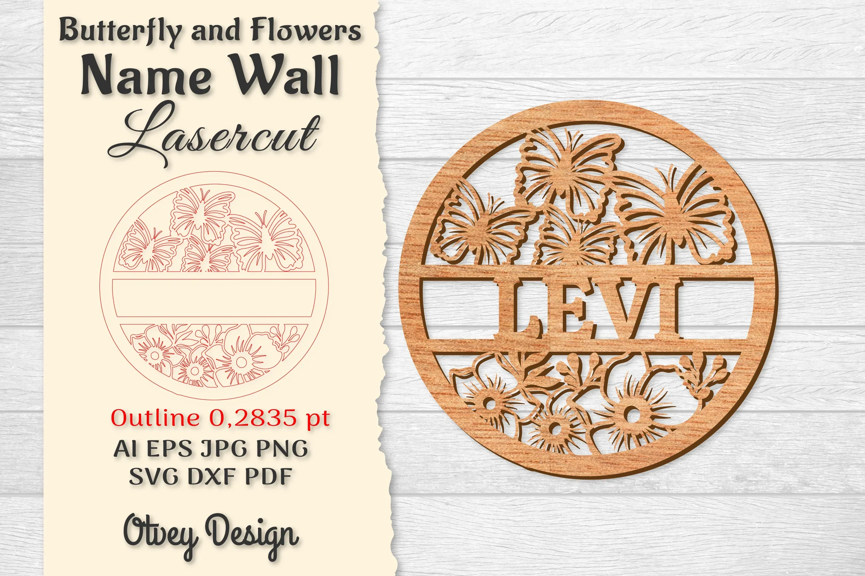 Butterfly and Flowers Name Wall Art SVG Bundle