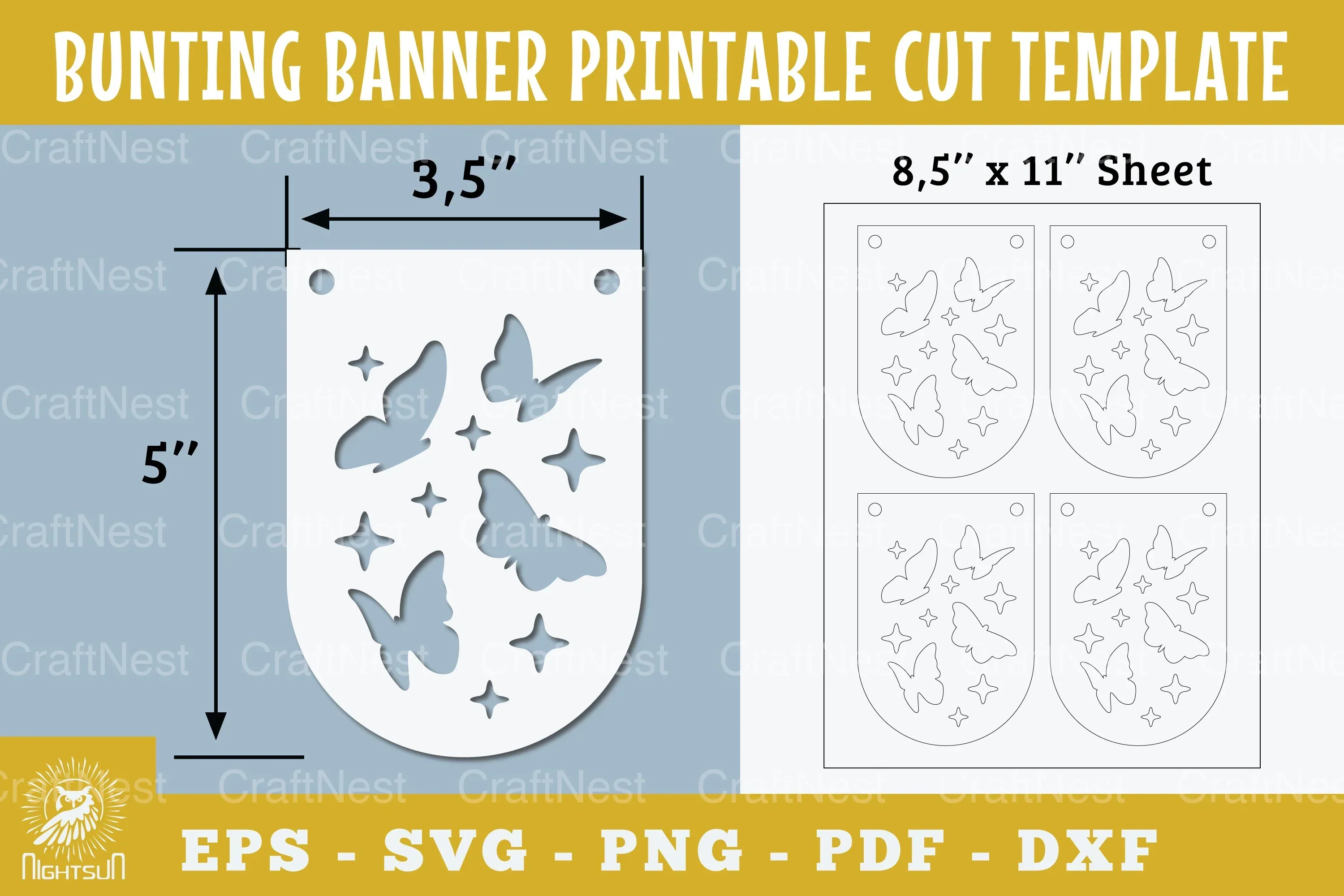 Butterfly Bunting Banner Printable Template Clipart Bundle