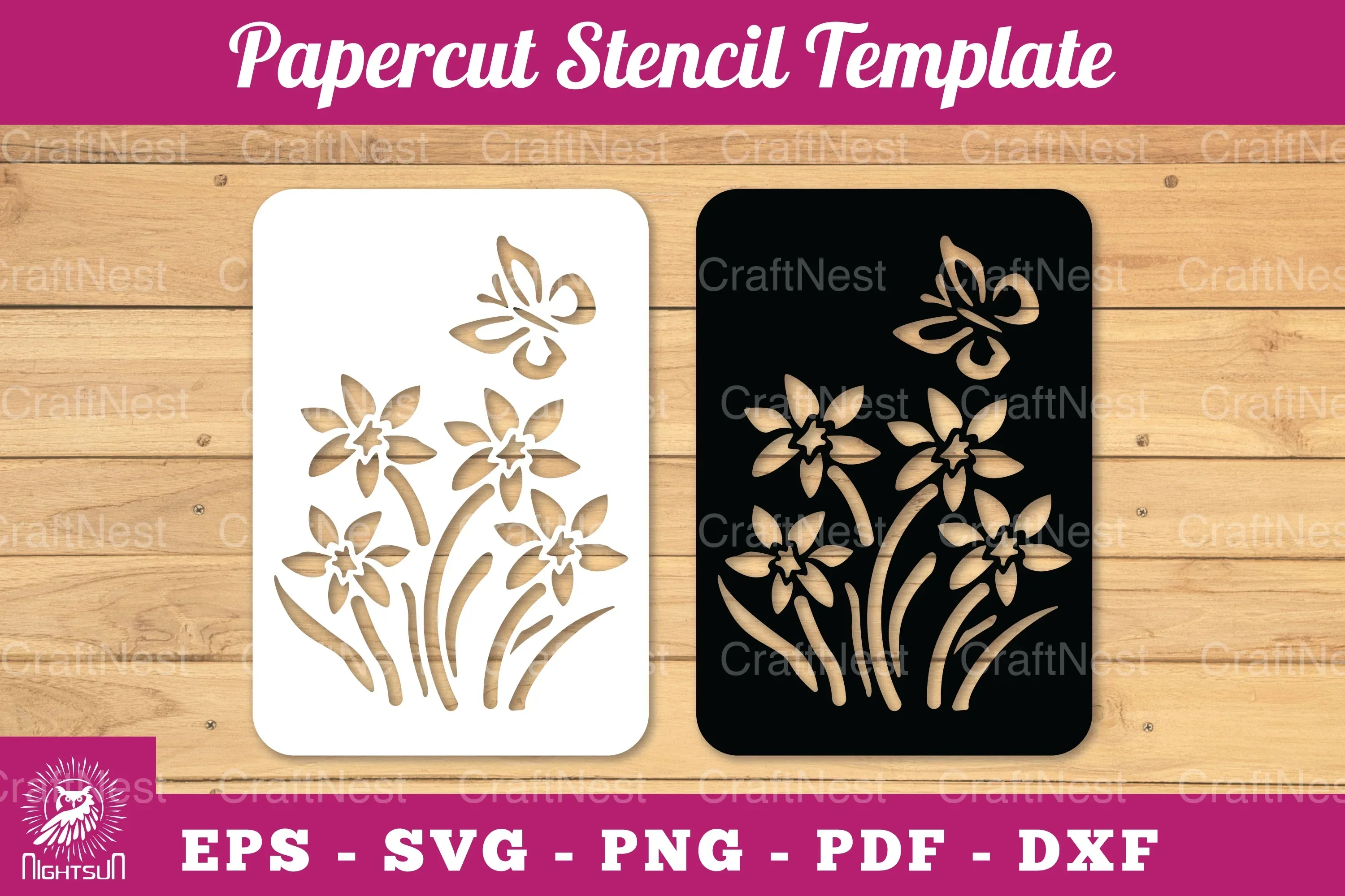 Butterfly Flowers Papercut Stencil Clipart Bundle