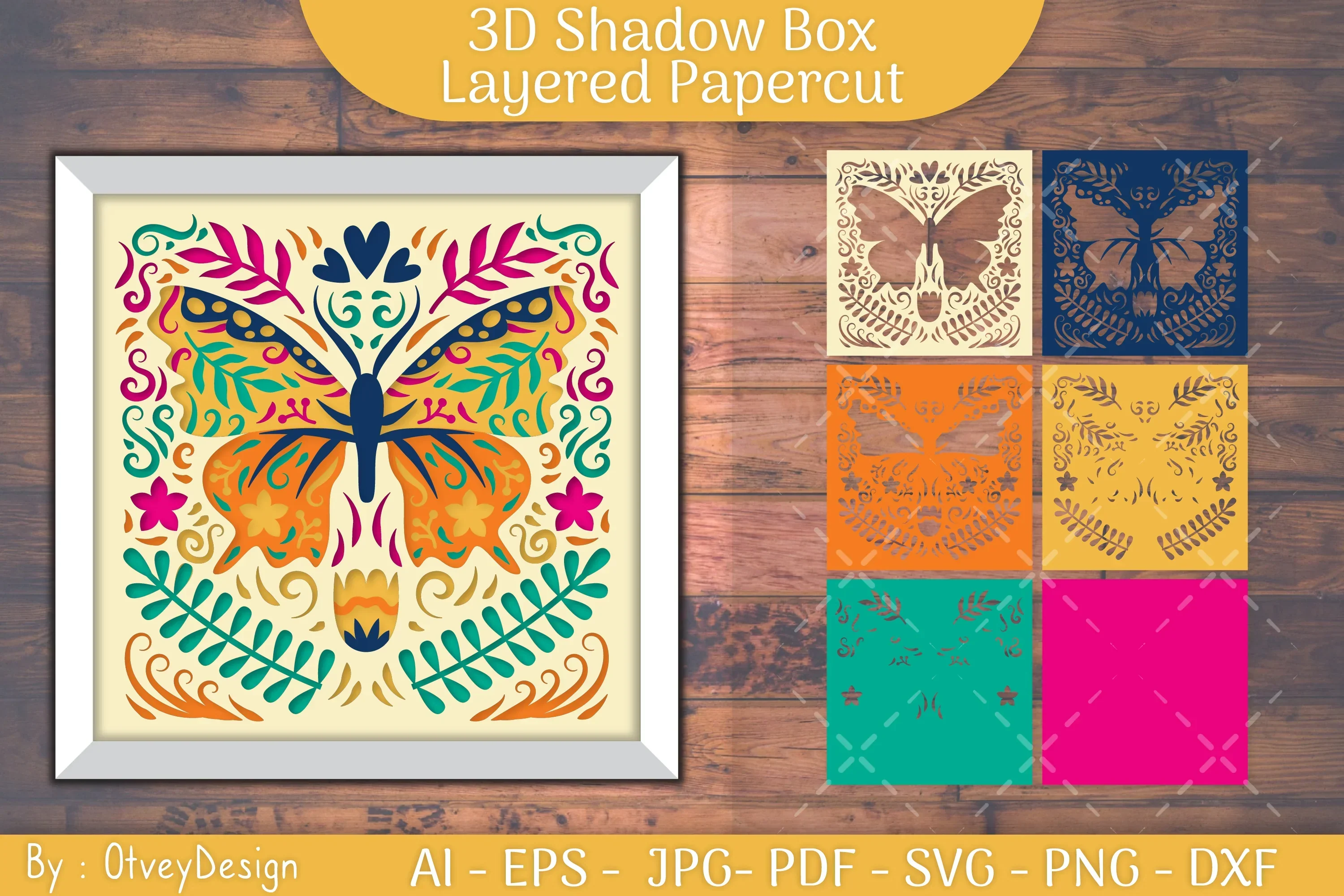 Butterfly Folk Art 3D Shadow Box SVG Bundle