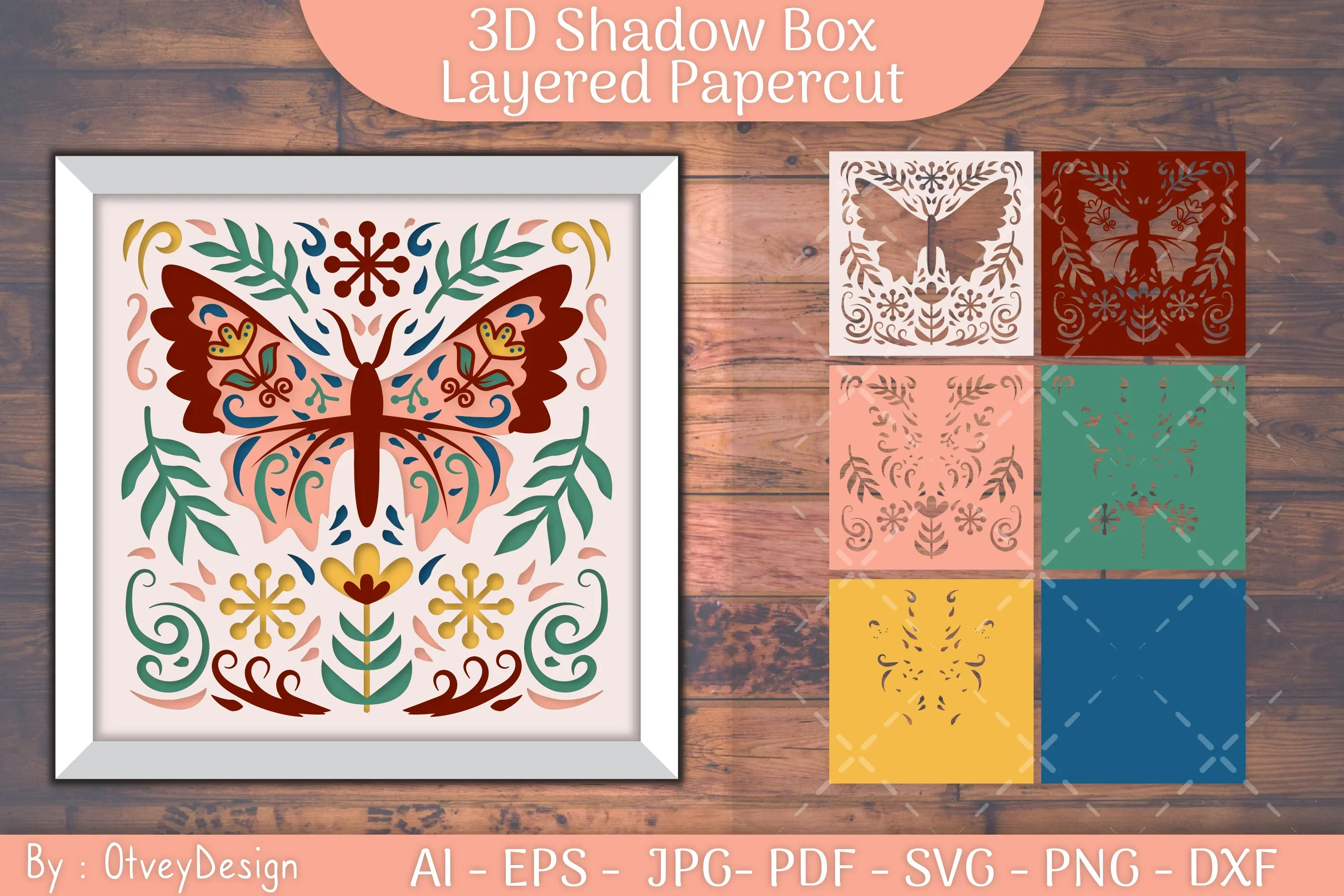 Butterfly Folk Art 3D Shadow Box SVG Bundle