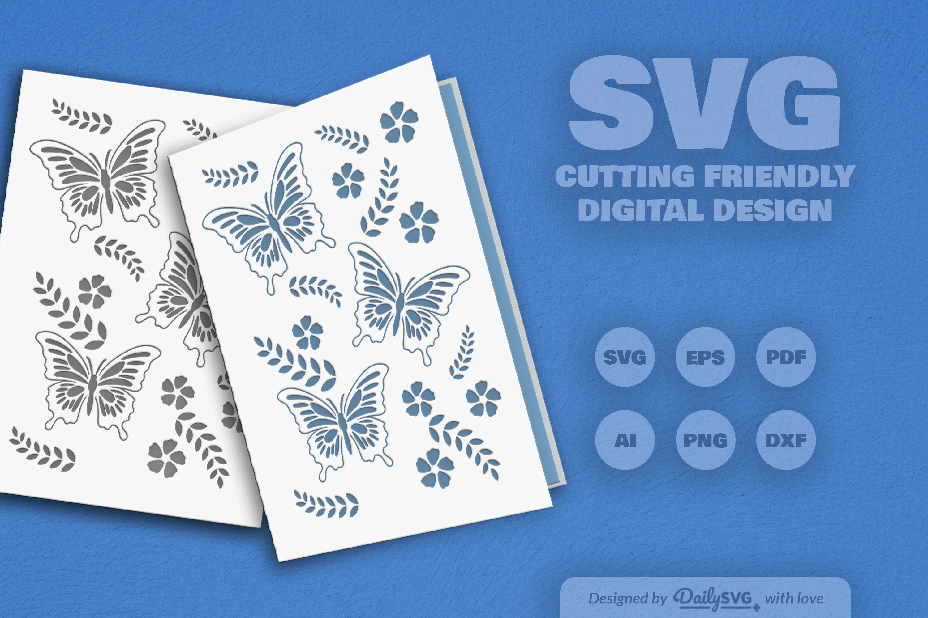 Butterfly Folk Art Greeting Card Clipart SVG Bundle - Image 2
