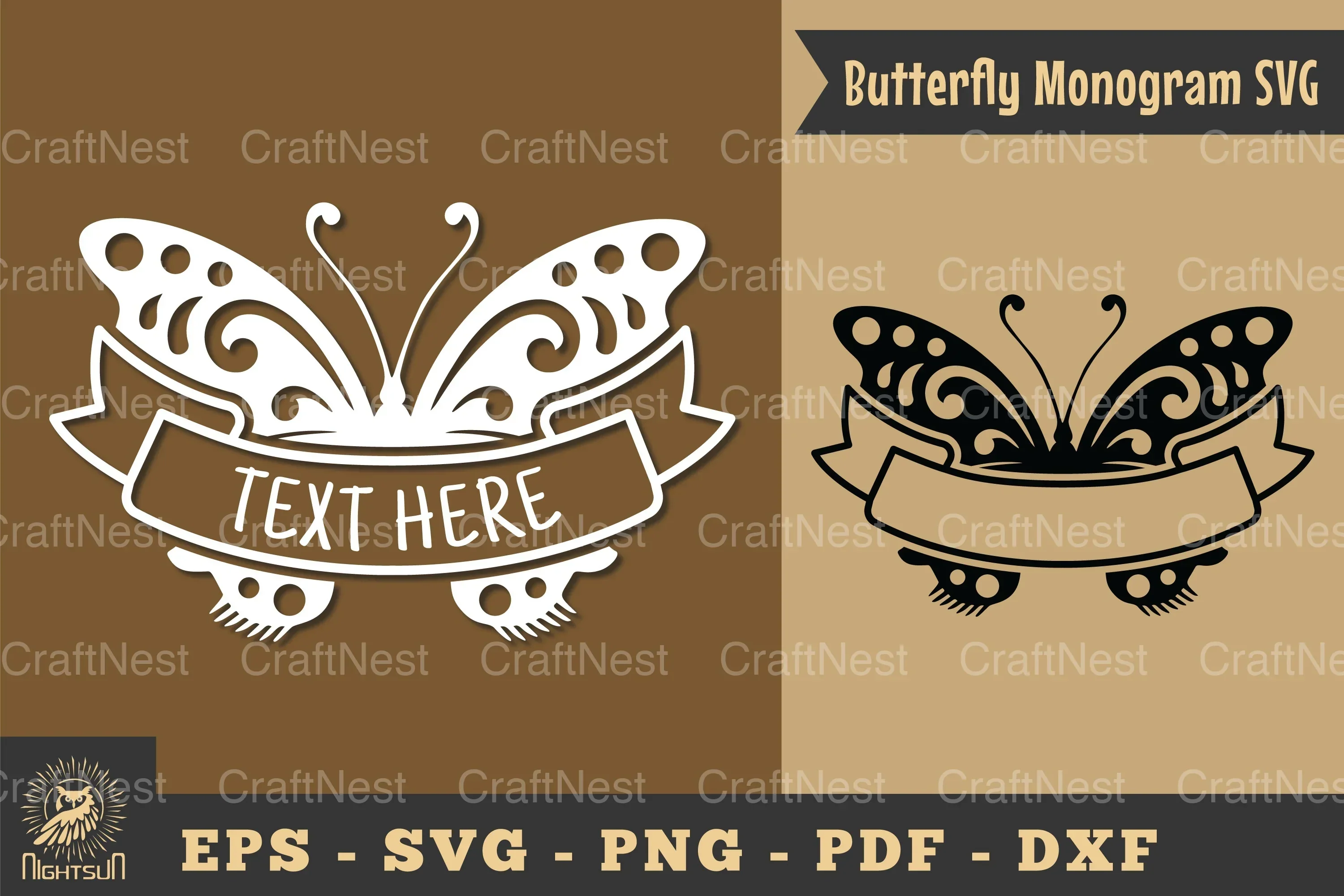 Butterfly Ribbon Monogram SVG Bundle