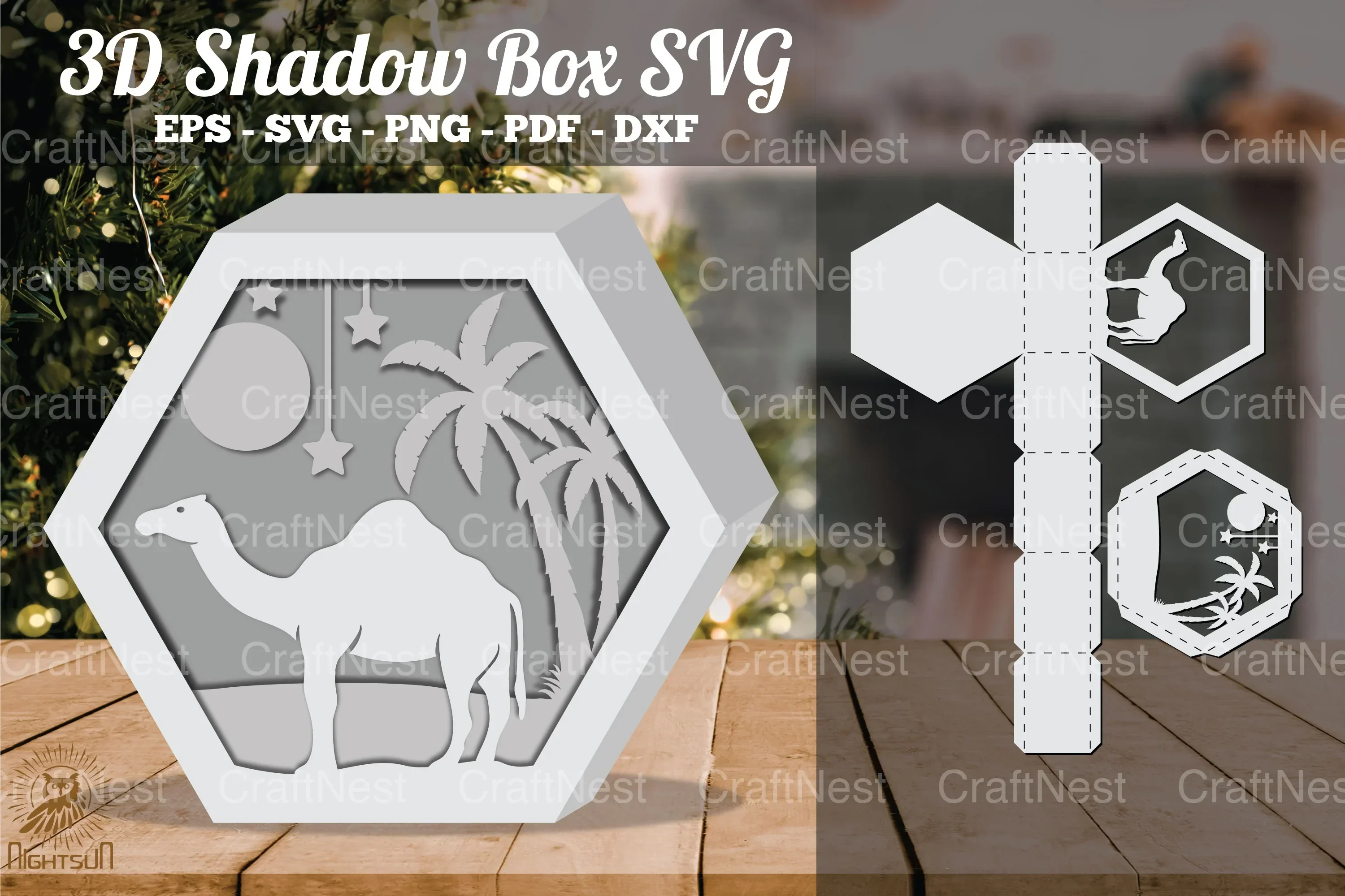 Camel in the Desert 3D Shadow Box Clipart Bundle