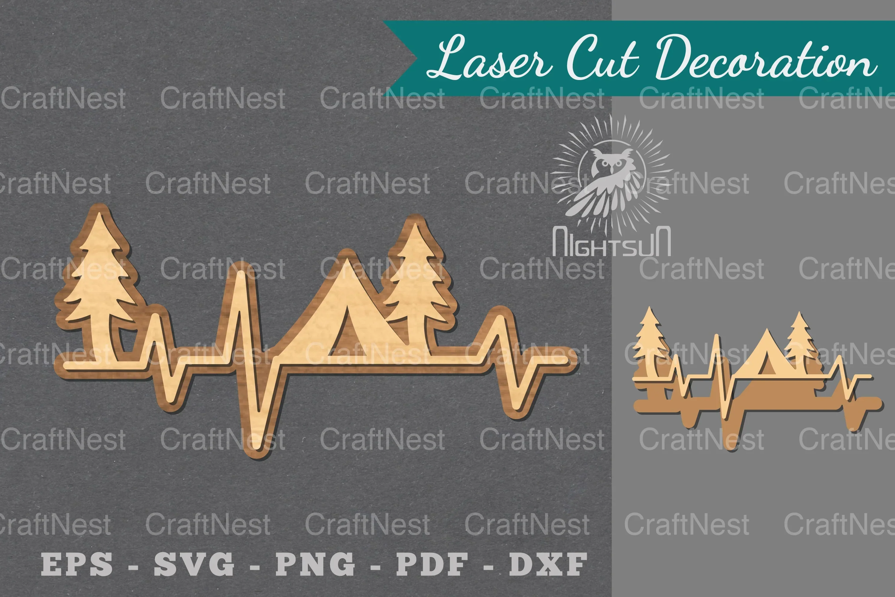 Camping Heartbeat Laser Cut Decoration Clipart Bundle