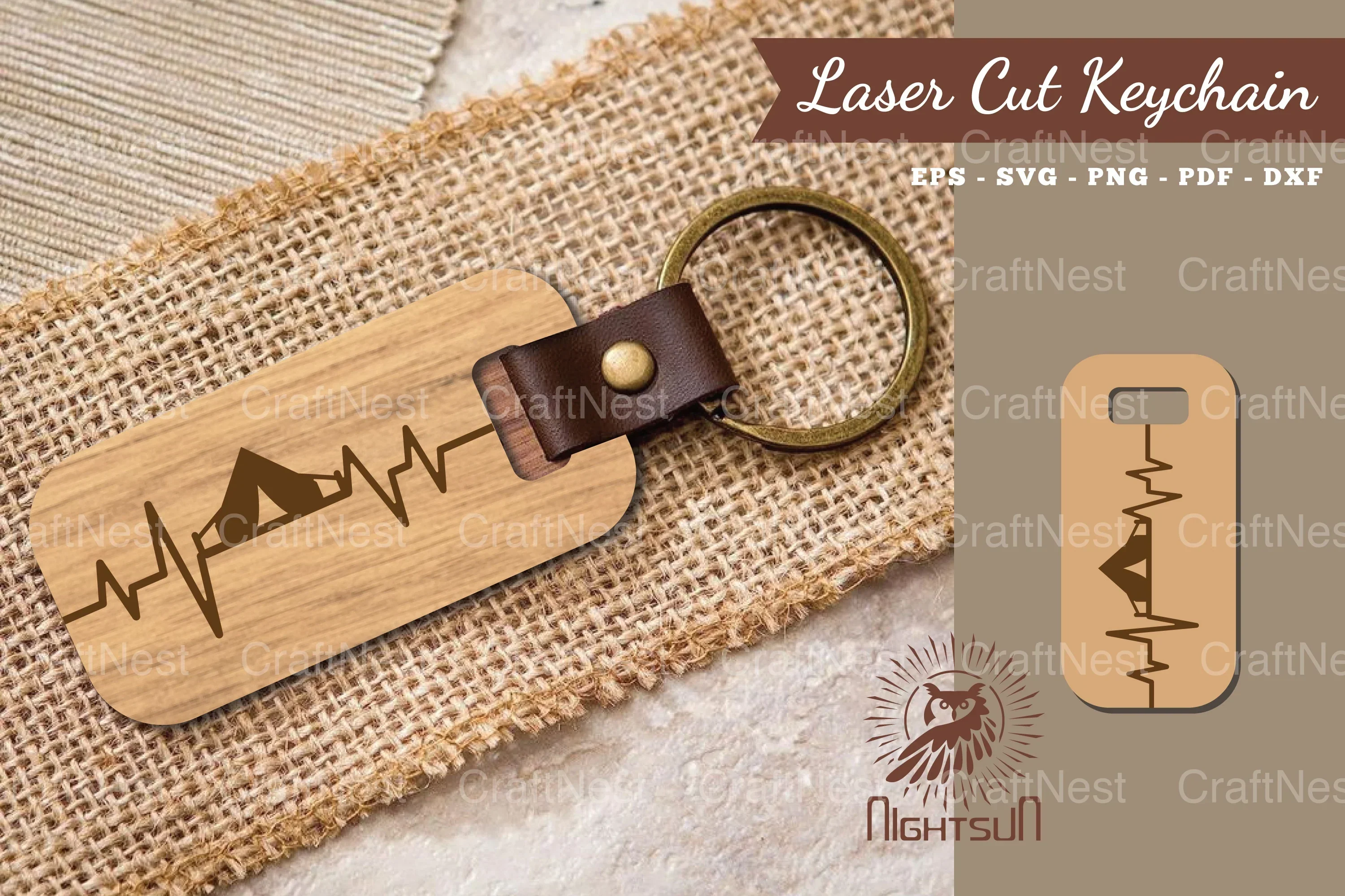 Camping Heartbeat Laser Cut Keychain Clipart Bundle