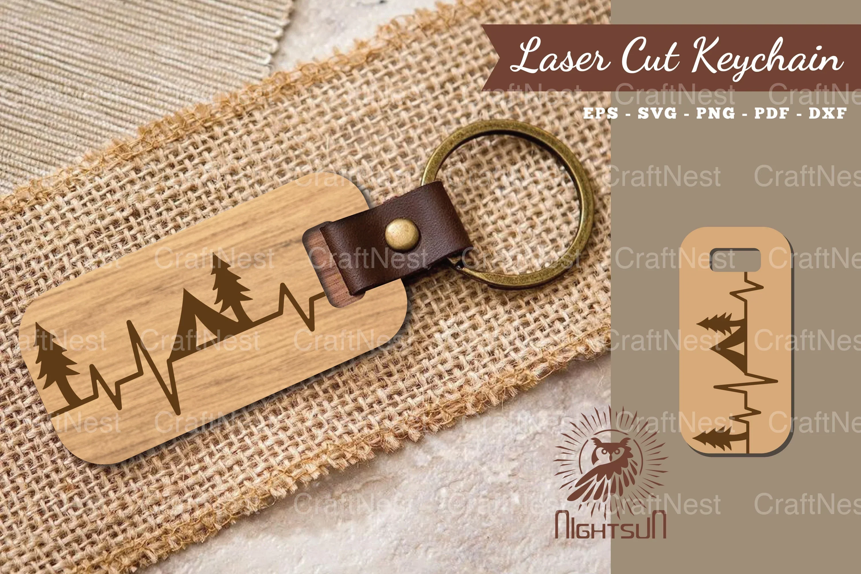 Camping Heartbeat Laser Cut Keychain Clipart Bundle