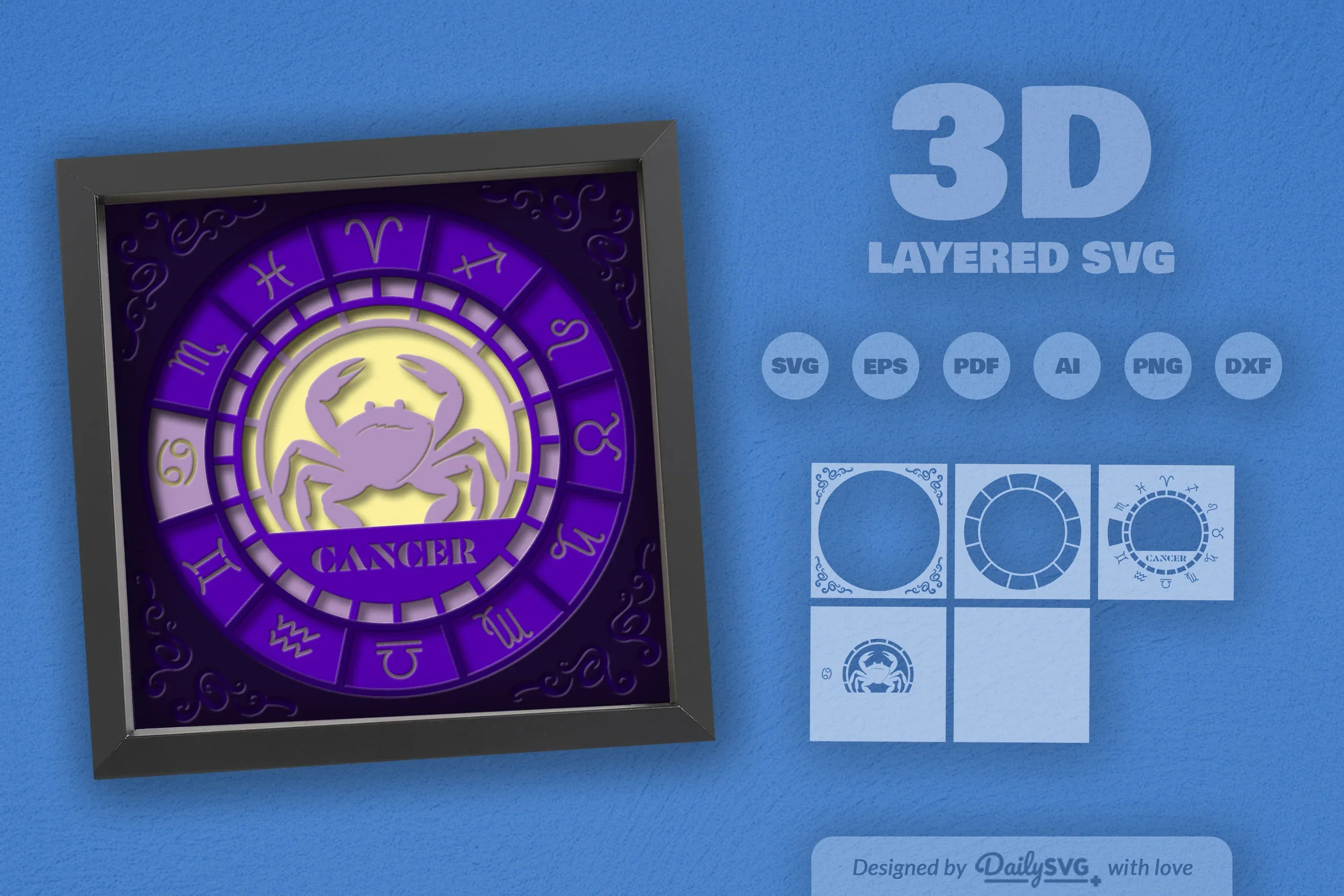 Cancer Zodiac 3D Shadow Box Papercut SVG Bundle - Image 2