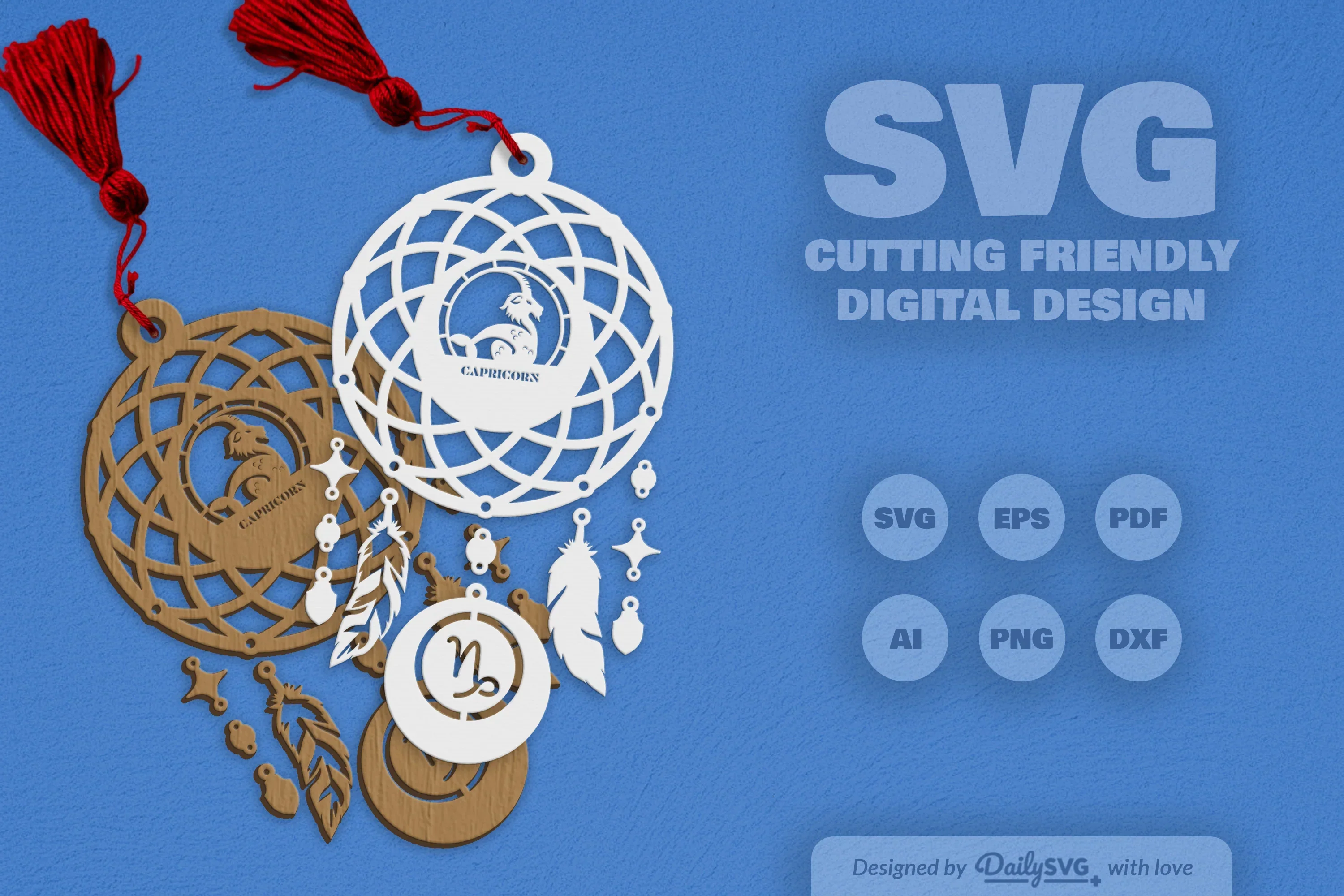 Capricorn Dream Catcher Laser Cut Clipart Set - Image 4