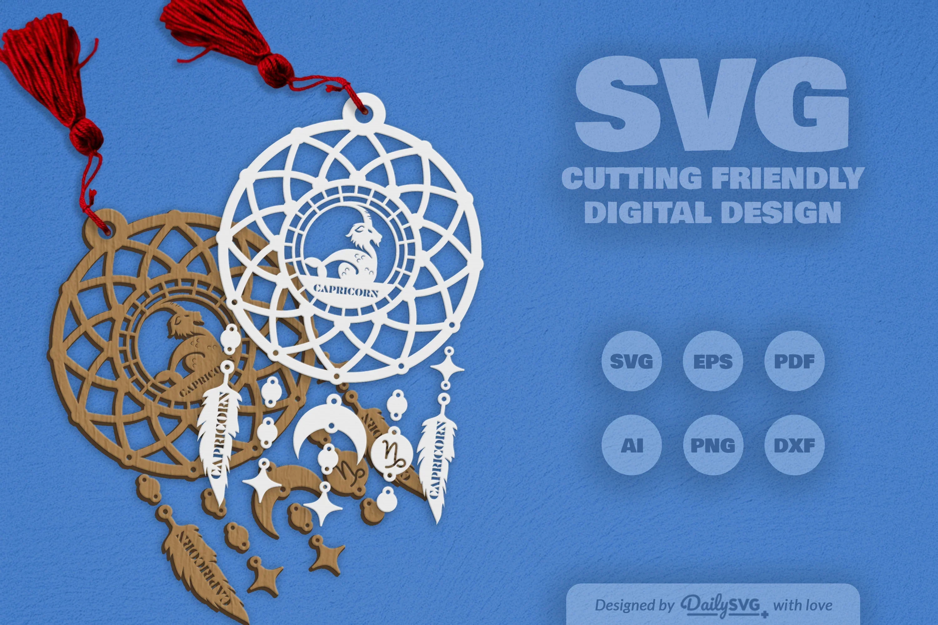 Capricorn Dream Catcher Laser Cut Clipart Set - Image 5