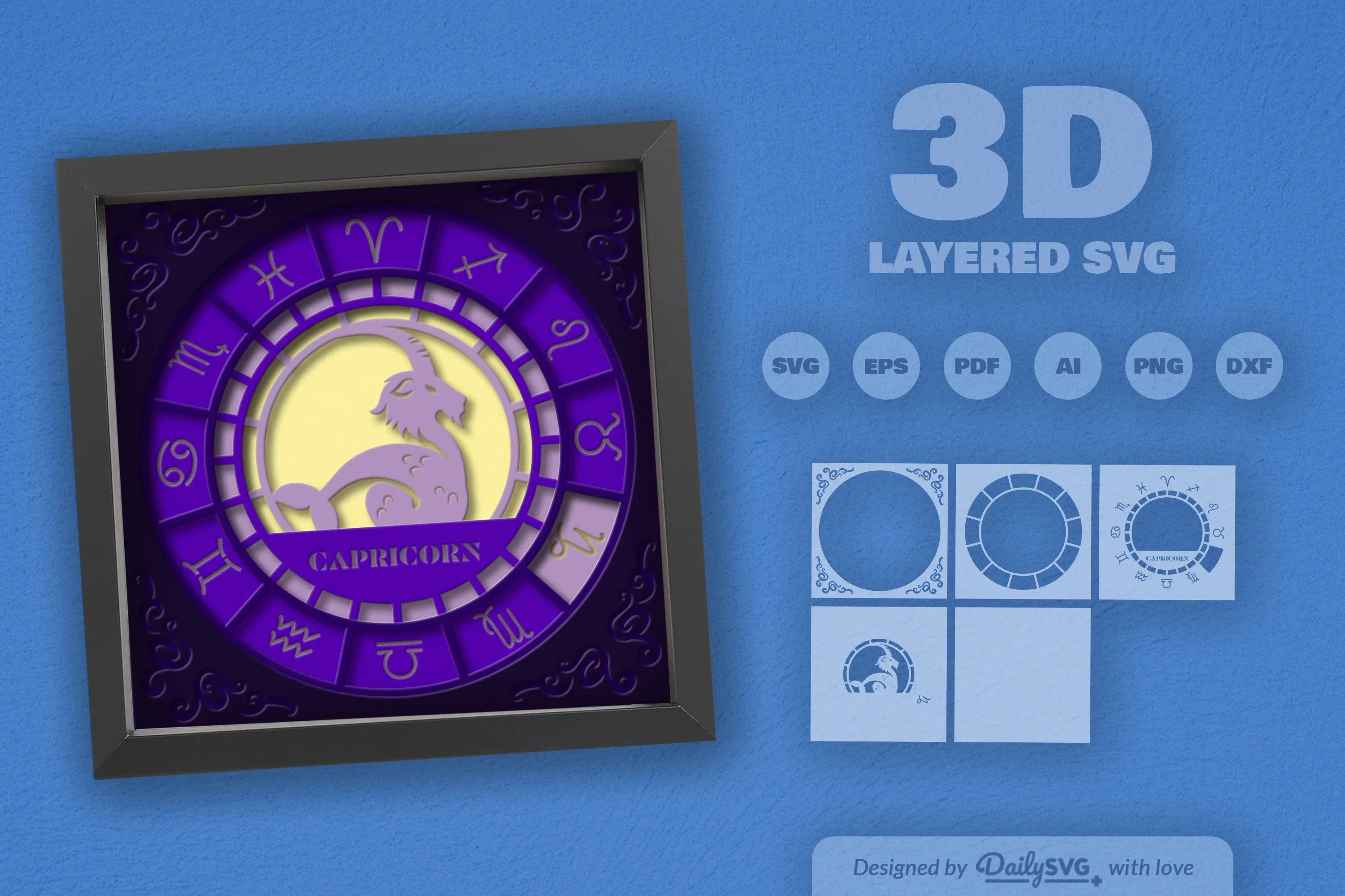 Capricorn Zodiac 3D Shadow Box Papercut SVG Bundle - Image 2