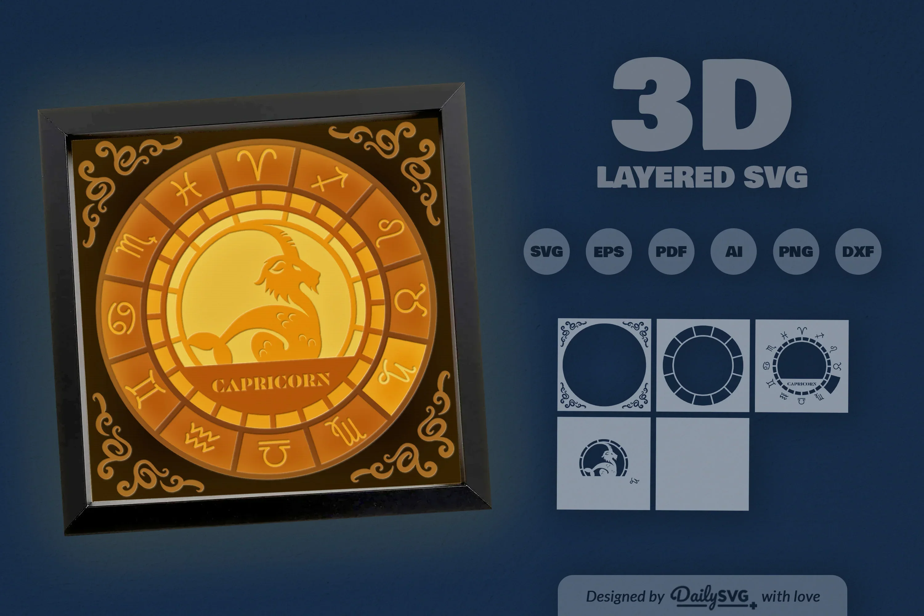 Capricorn Zodiac 3D Shadow Box Papercut SVG Bundle - Image 3