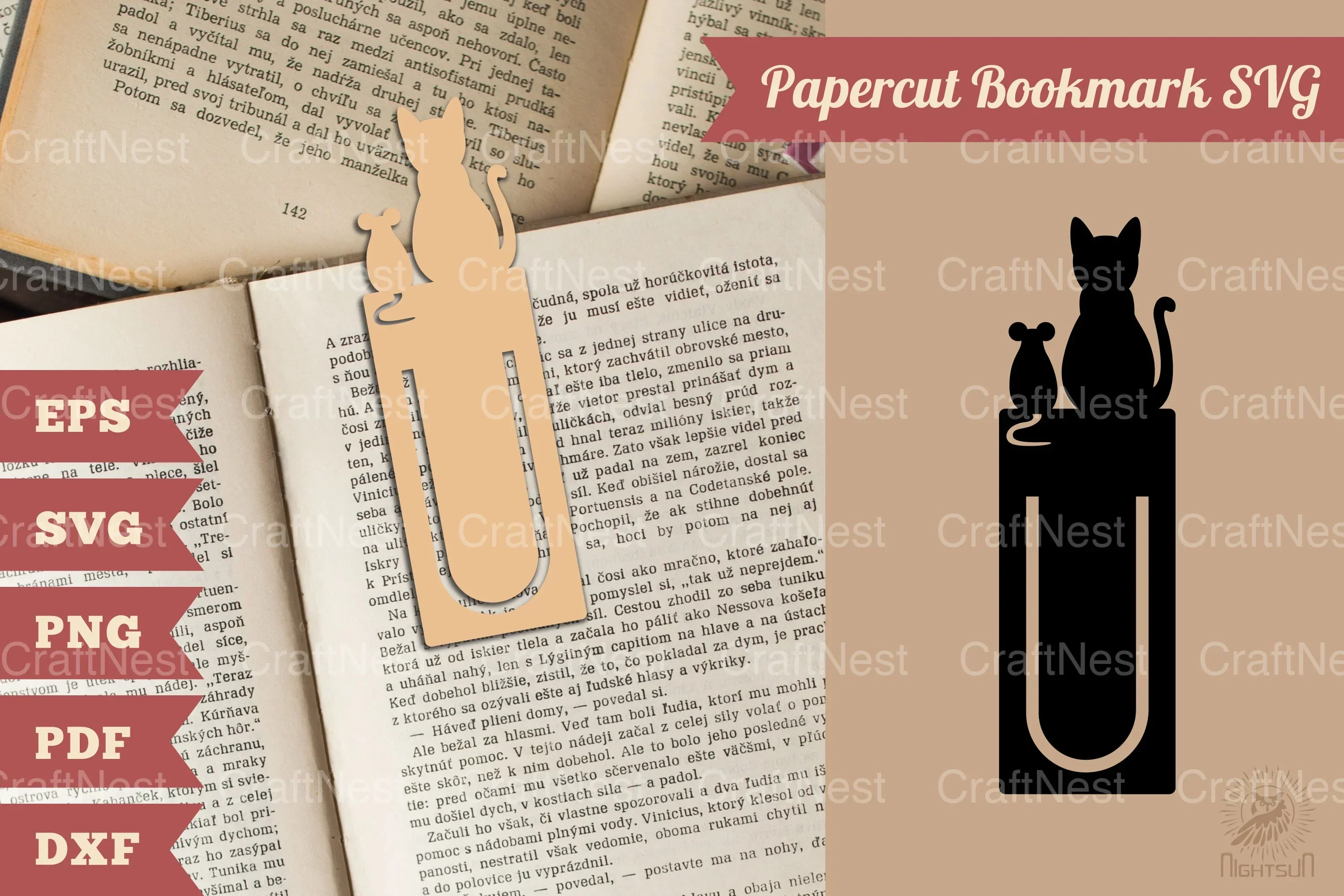 Cat and Mouse Papercut Bookmark Clipart Bundle