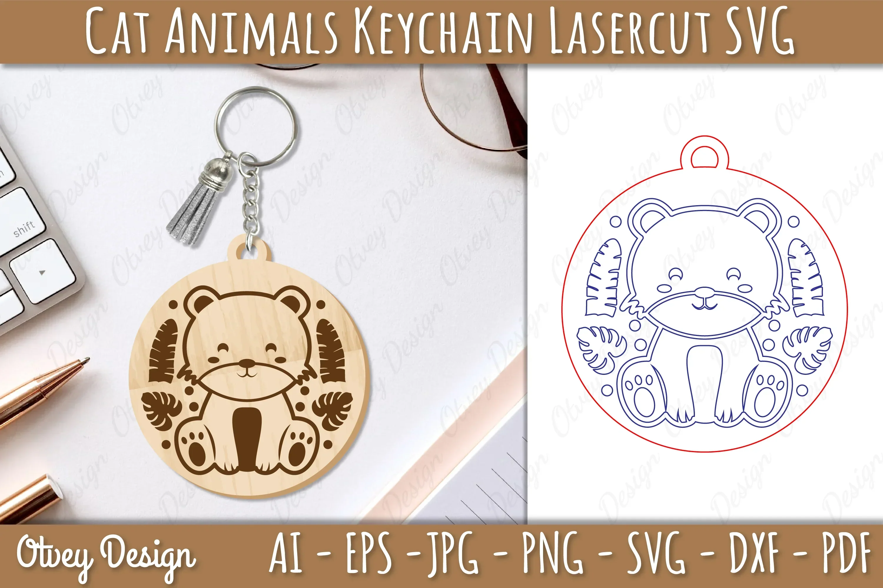 Cat Animal Keychain Laser Cut SVG Bundle