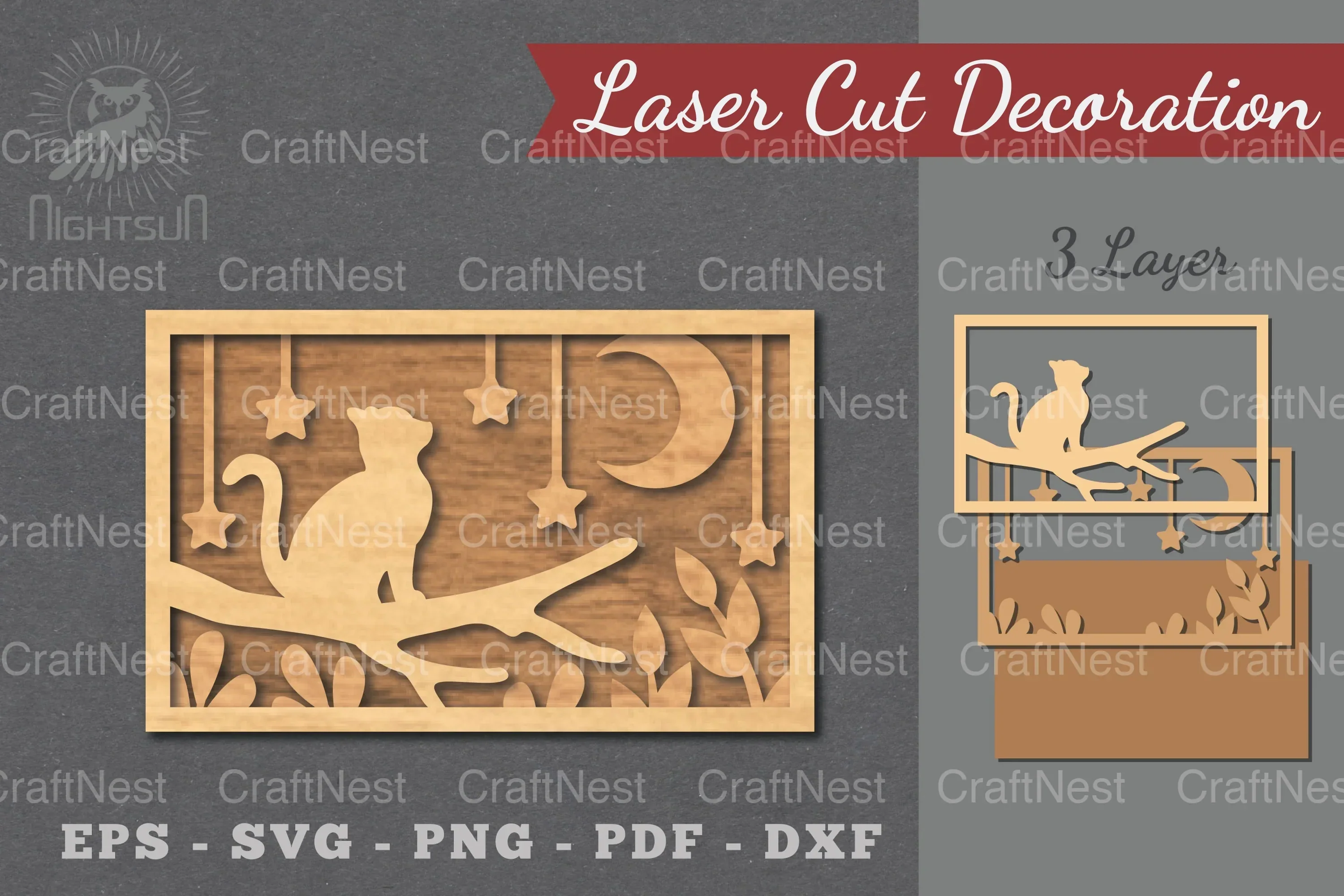 Cat in The Tree Laser Cut Home Decor Clipart Bundle