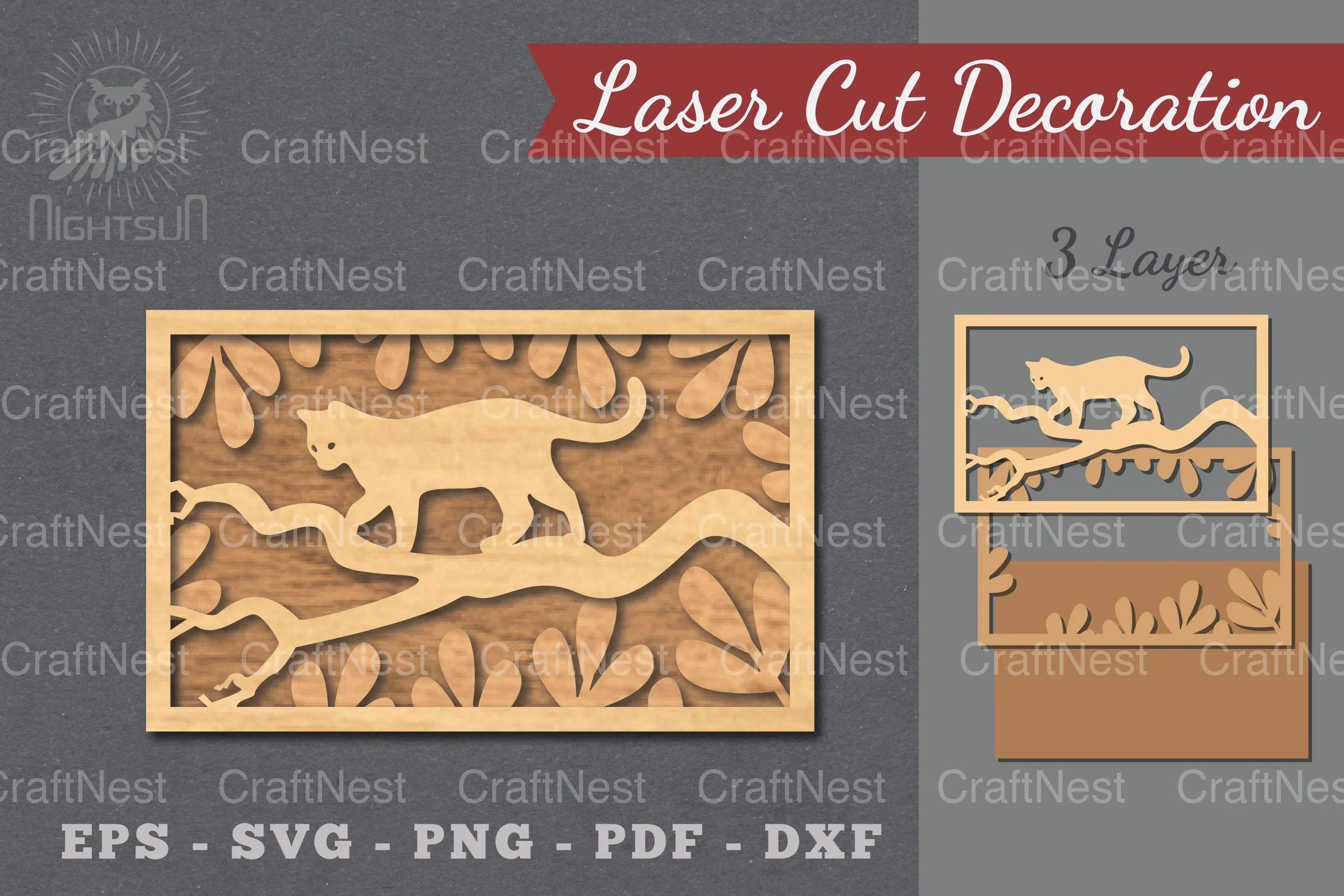 Cat in The Tree Laser Cut Home Decor SVG Bundle