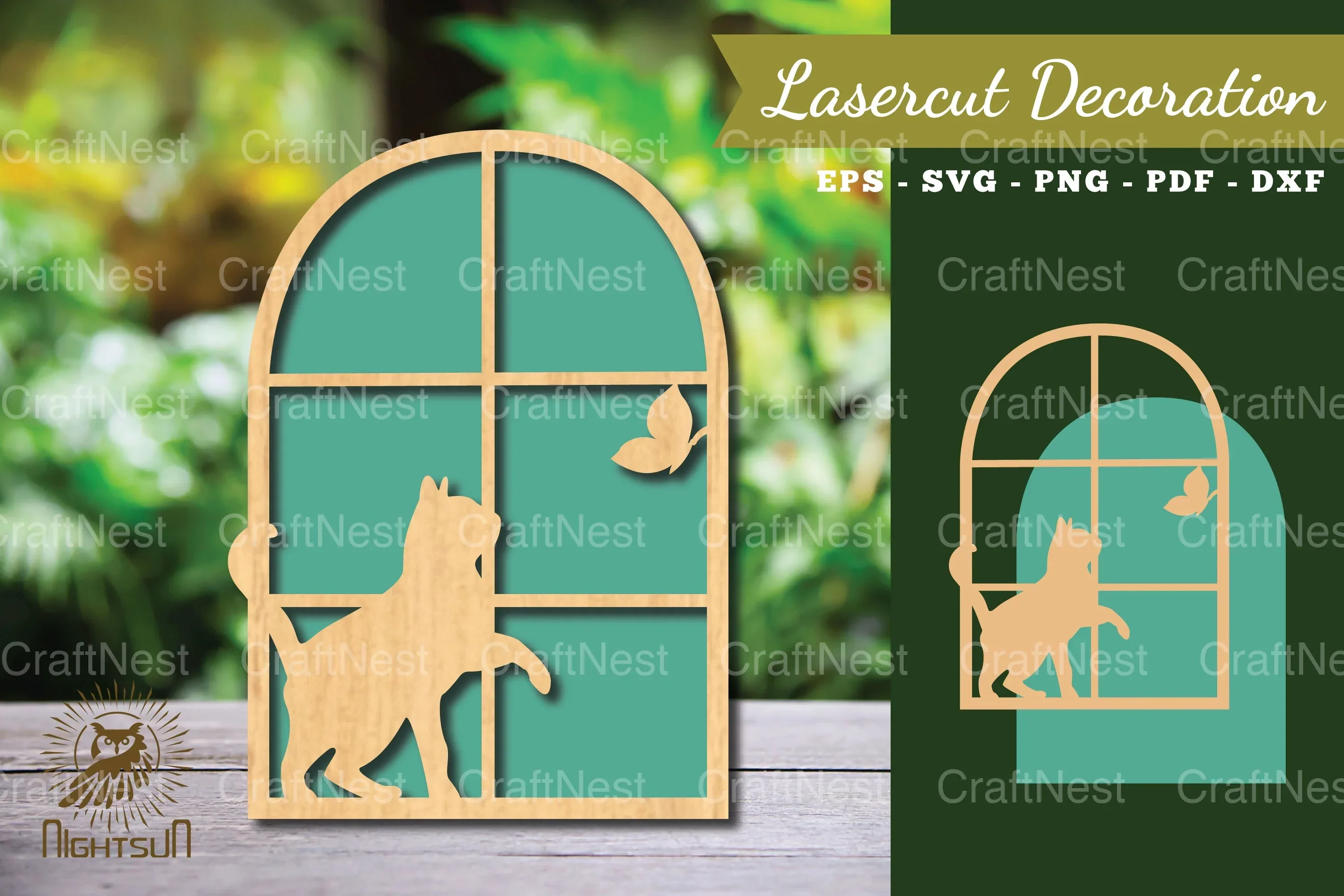 Cat in the Window Laser Cut Decoration Clipart Bundle