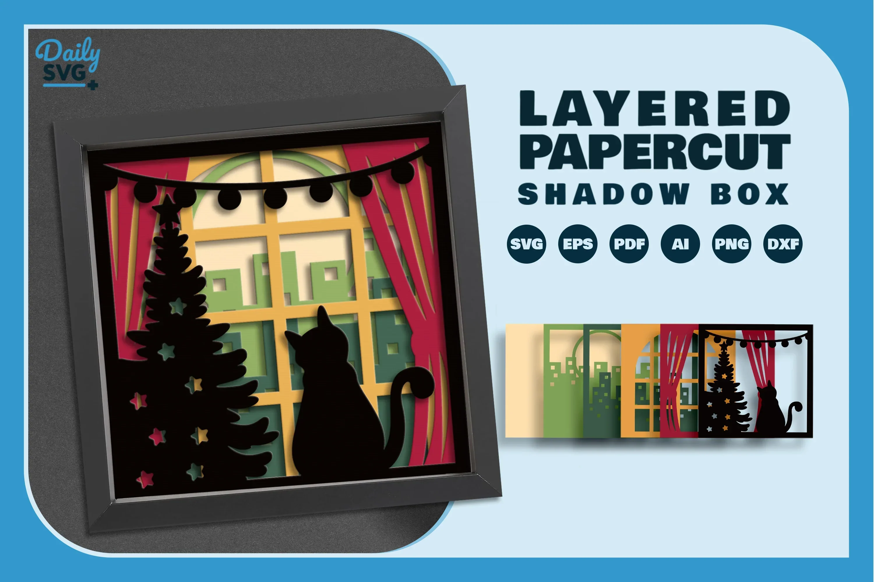 Cat on Window with City View Papercut SVG Bundle - Image 2