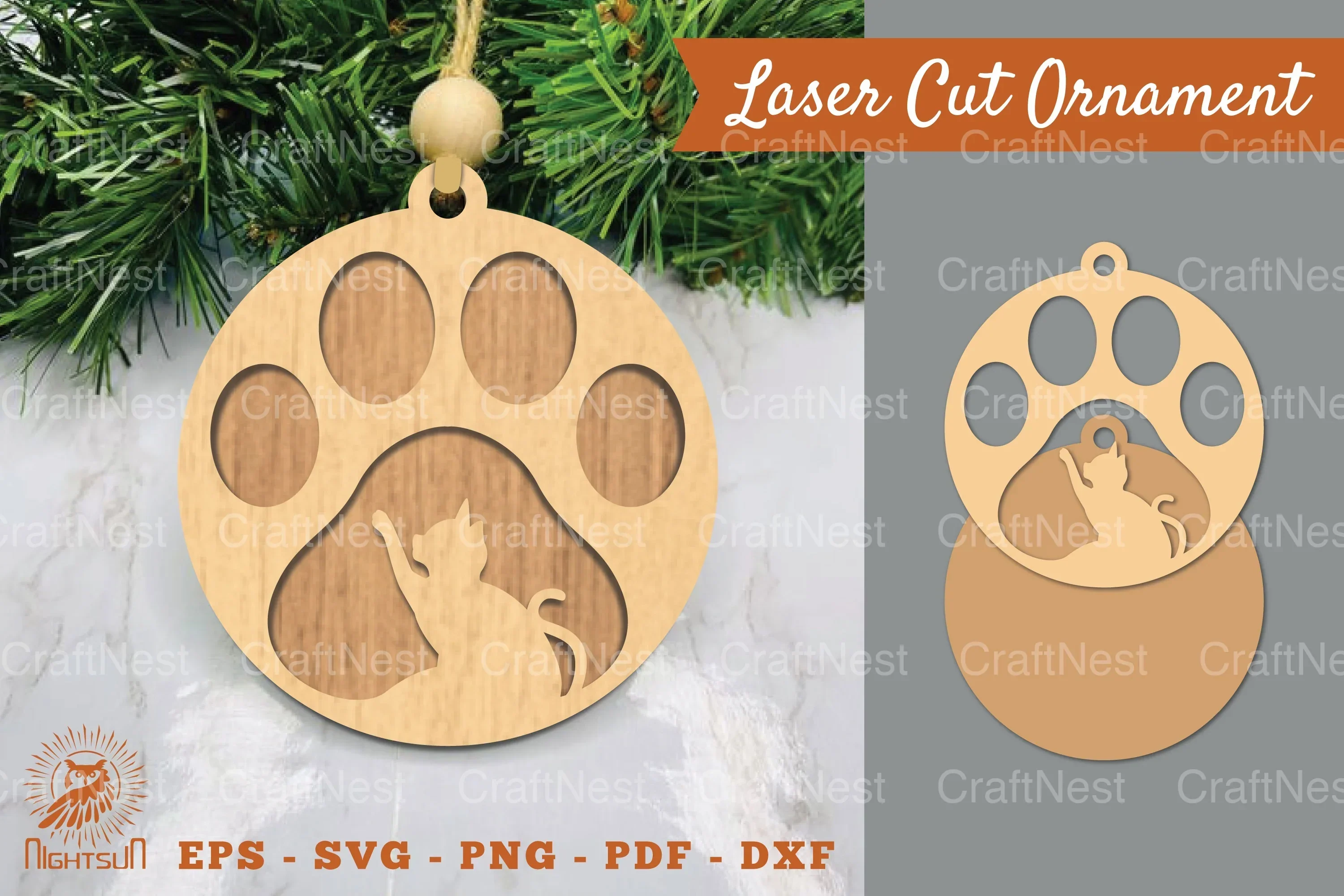 Cat Paw Laser Cut Ornament Clipart Bundle