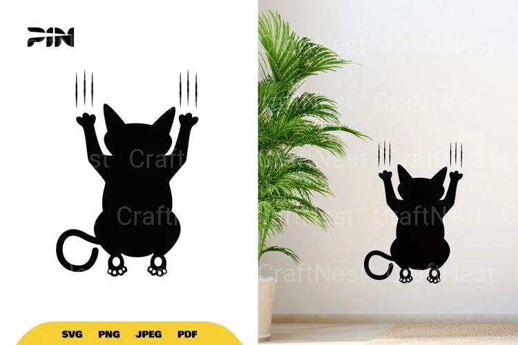 Cat Silhouette Scratching Wall SVG Bundle