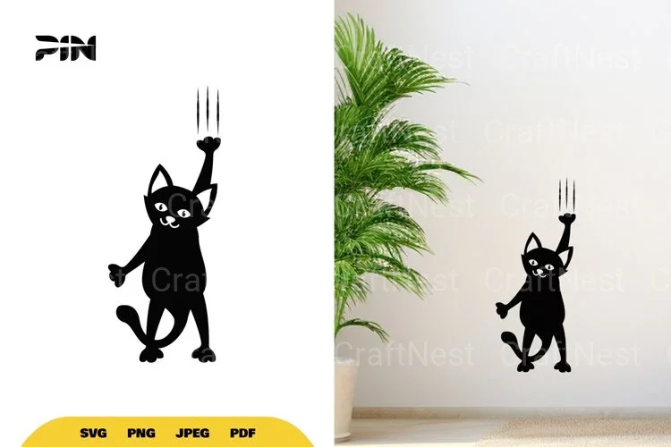 Cat Silhouette Scratching Wall SVG Bundle