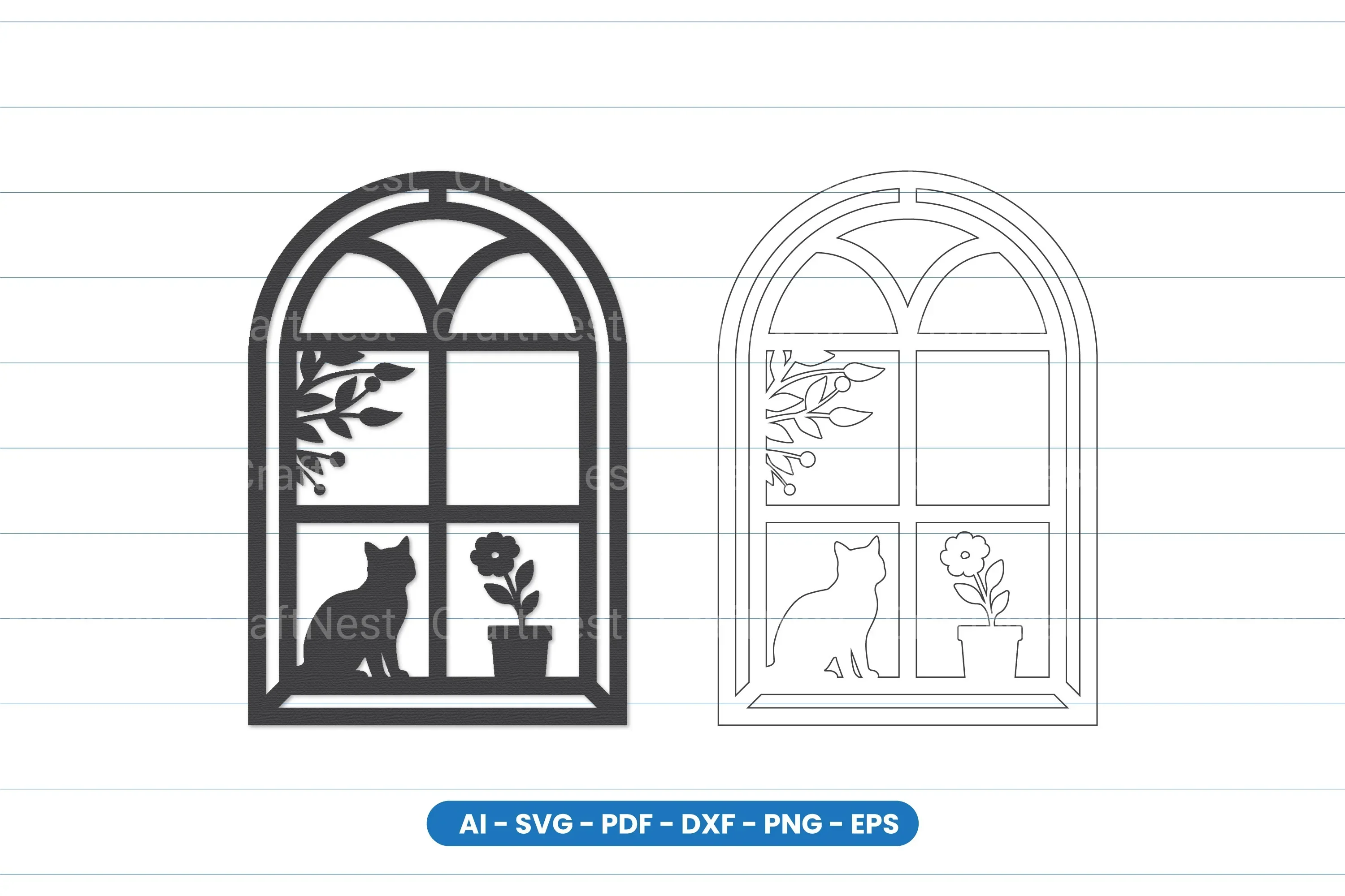 Cat Window Scene Laser Cut SVG Bundle