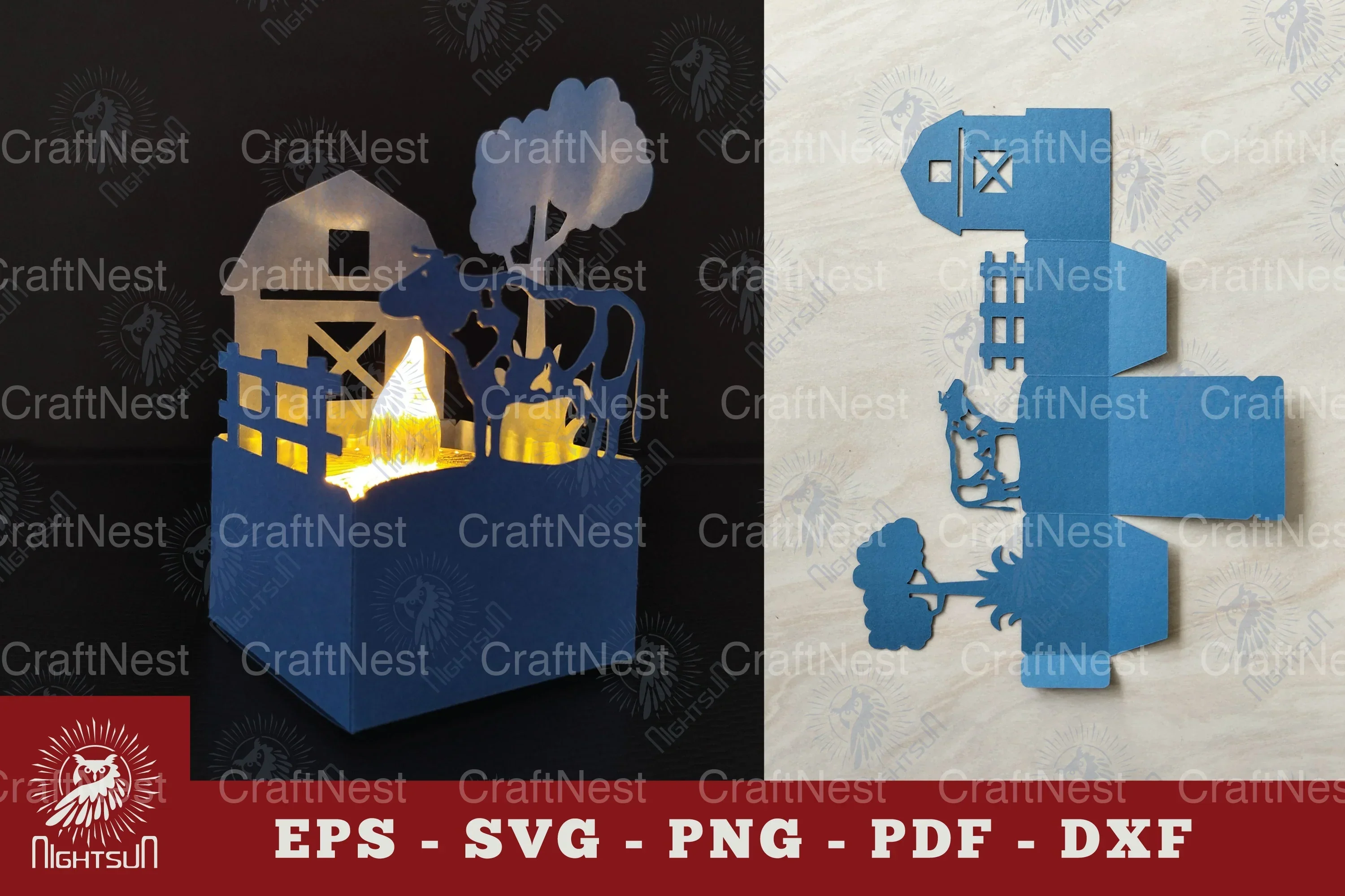 Cattle Farm Papercut Lantern Clipart Bundle