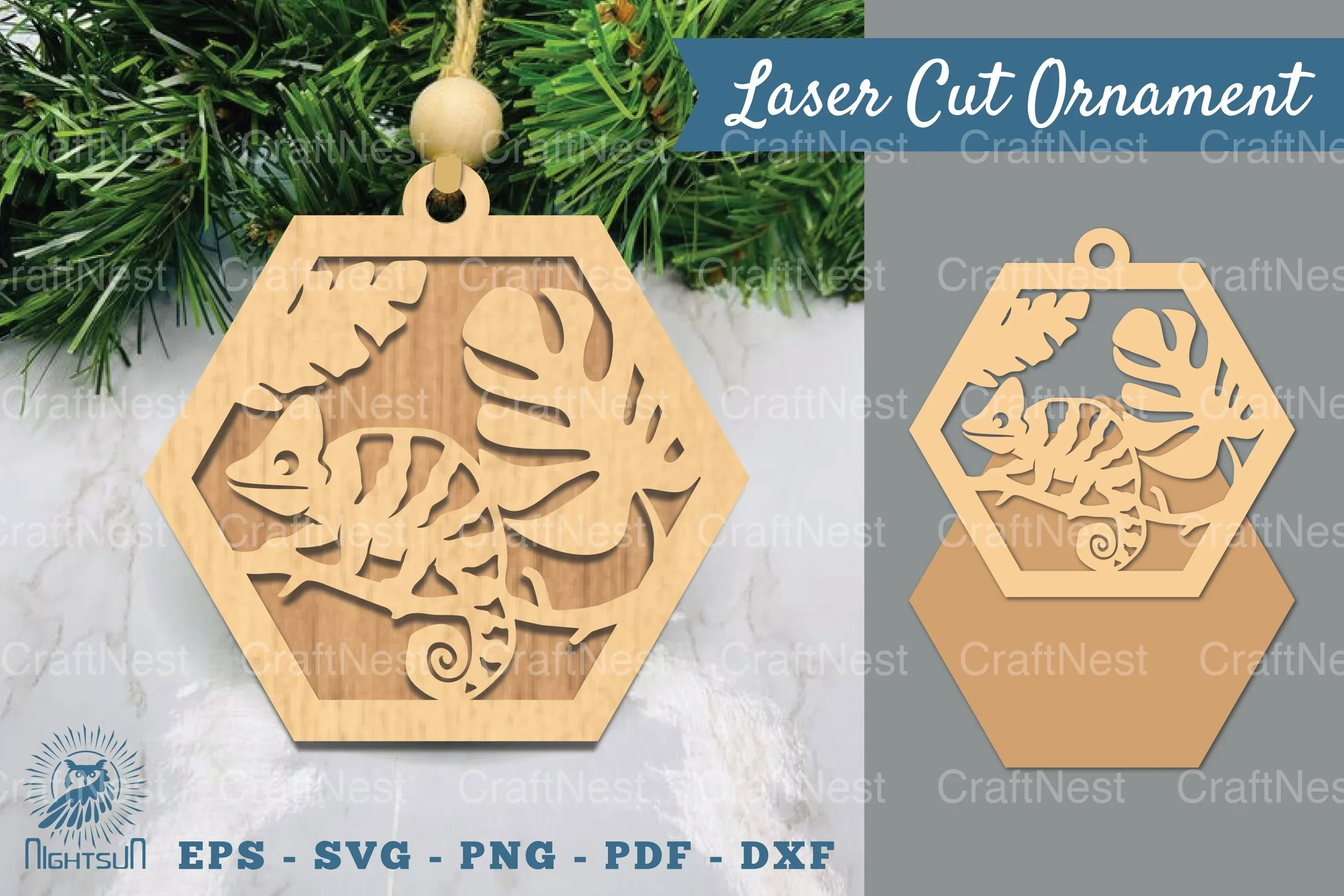 Chameleon in Forest Laser Cut Ornament Clipart Bundle