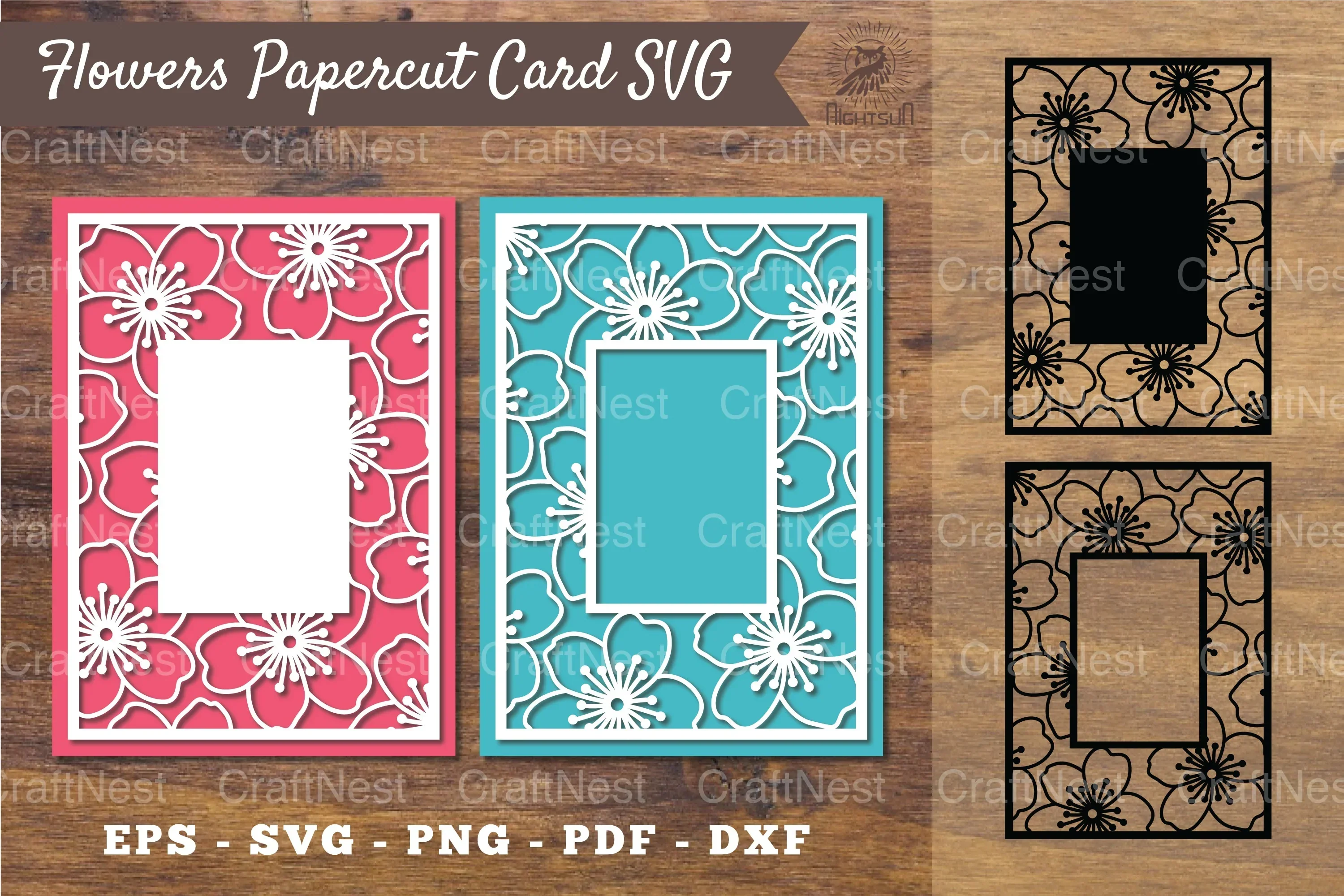 Cherry Blossom Flower Papercut Card Clipart Bundle