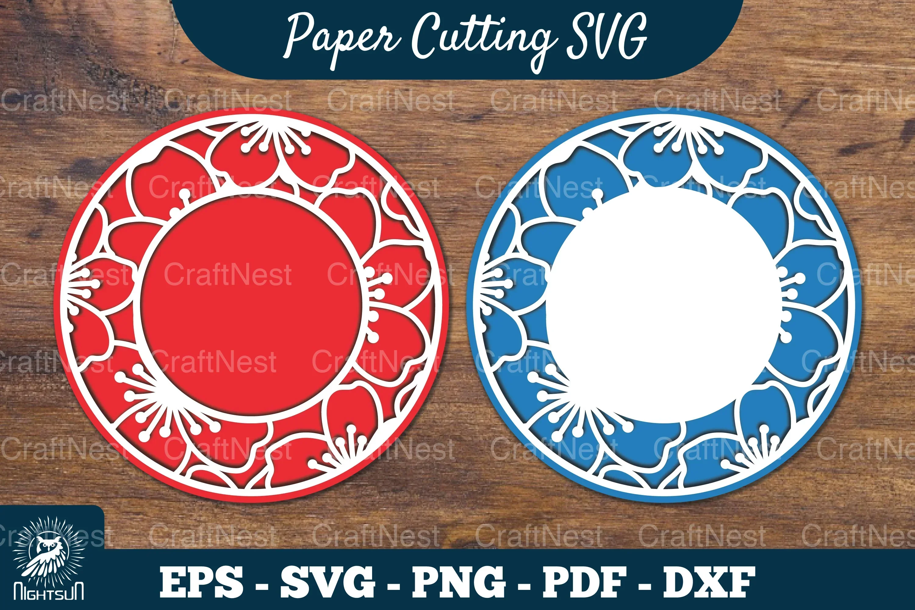 Cherry Blossom Flowers Papercut Circle Clipart Bundle