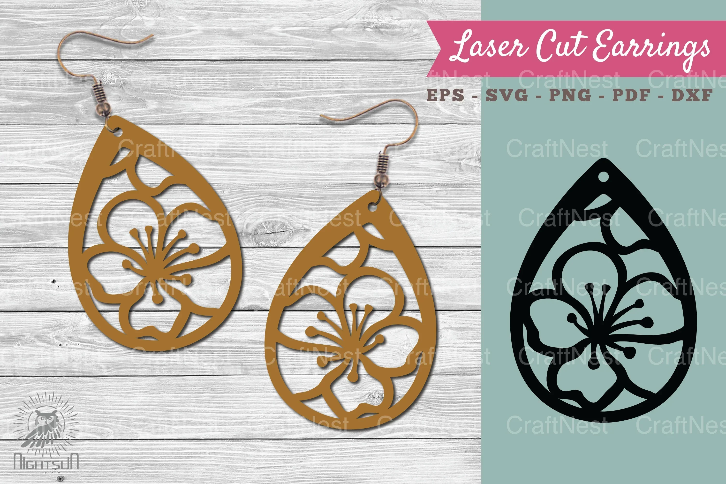 Cherry Blossom Laser Cut Earrings SVG Design Bundle