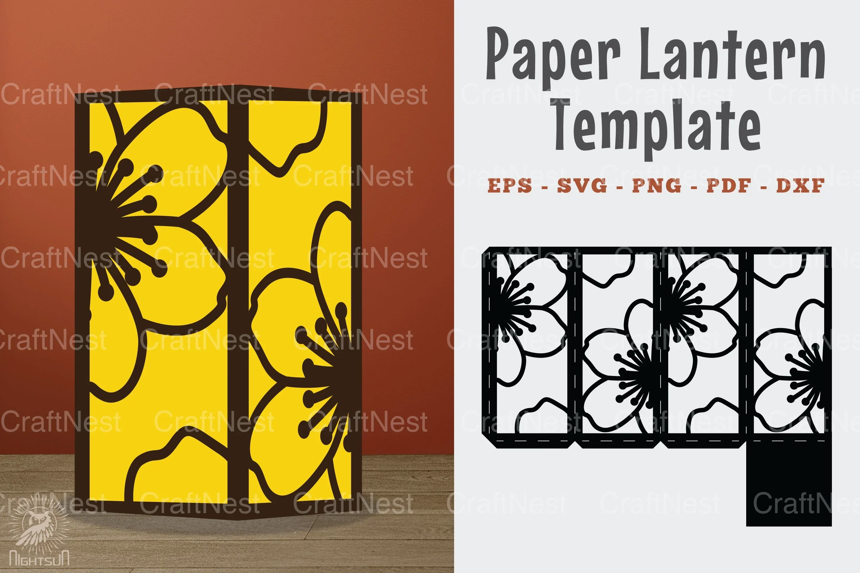 Cherry Blossom Papercut Lantern Template Bundle