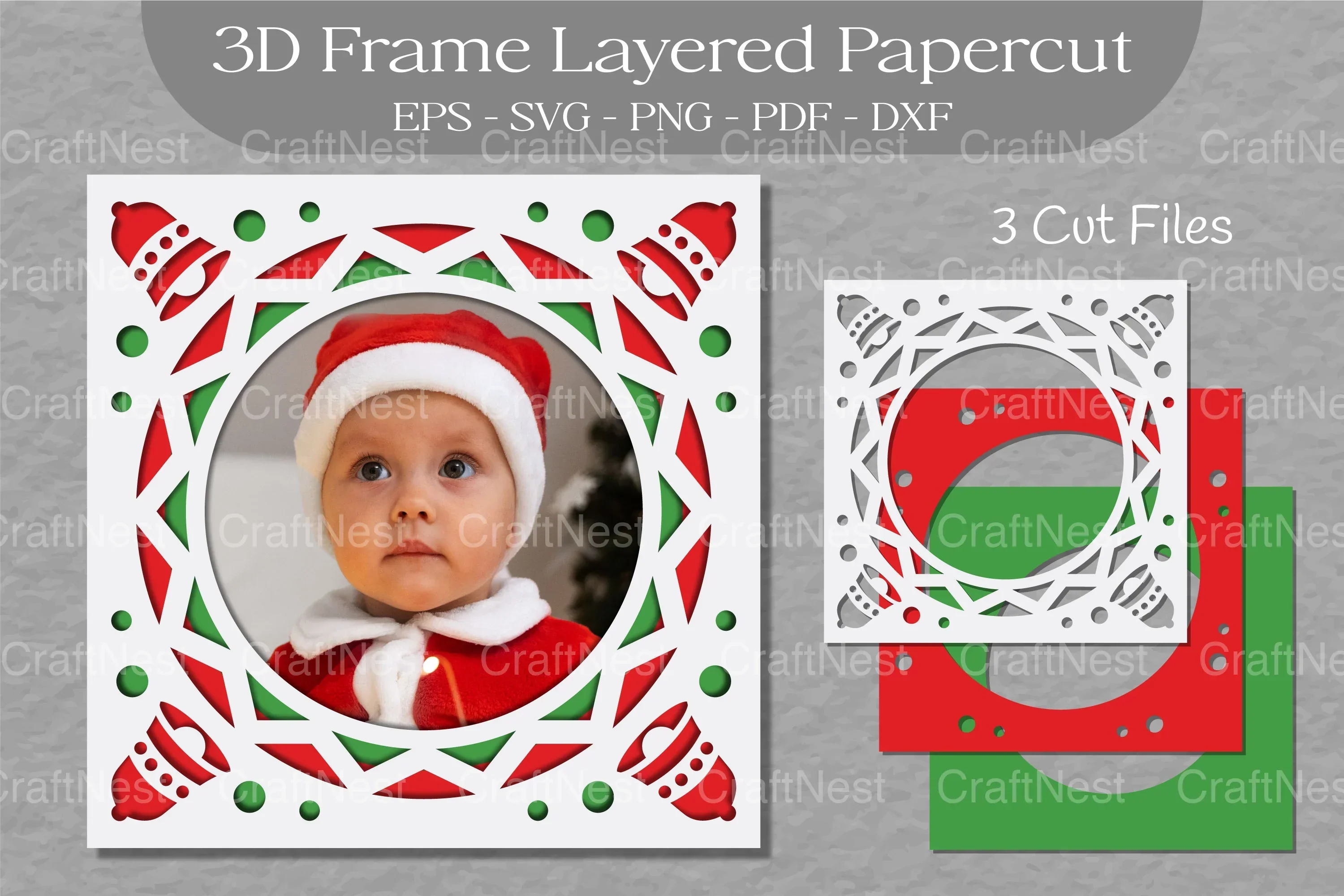 Christmas 3D Frame Layered Papercut SVG Bundle