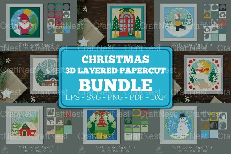Christmas 3D Layered Papercut Clipart Bundle