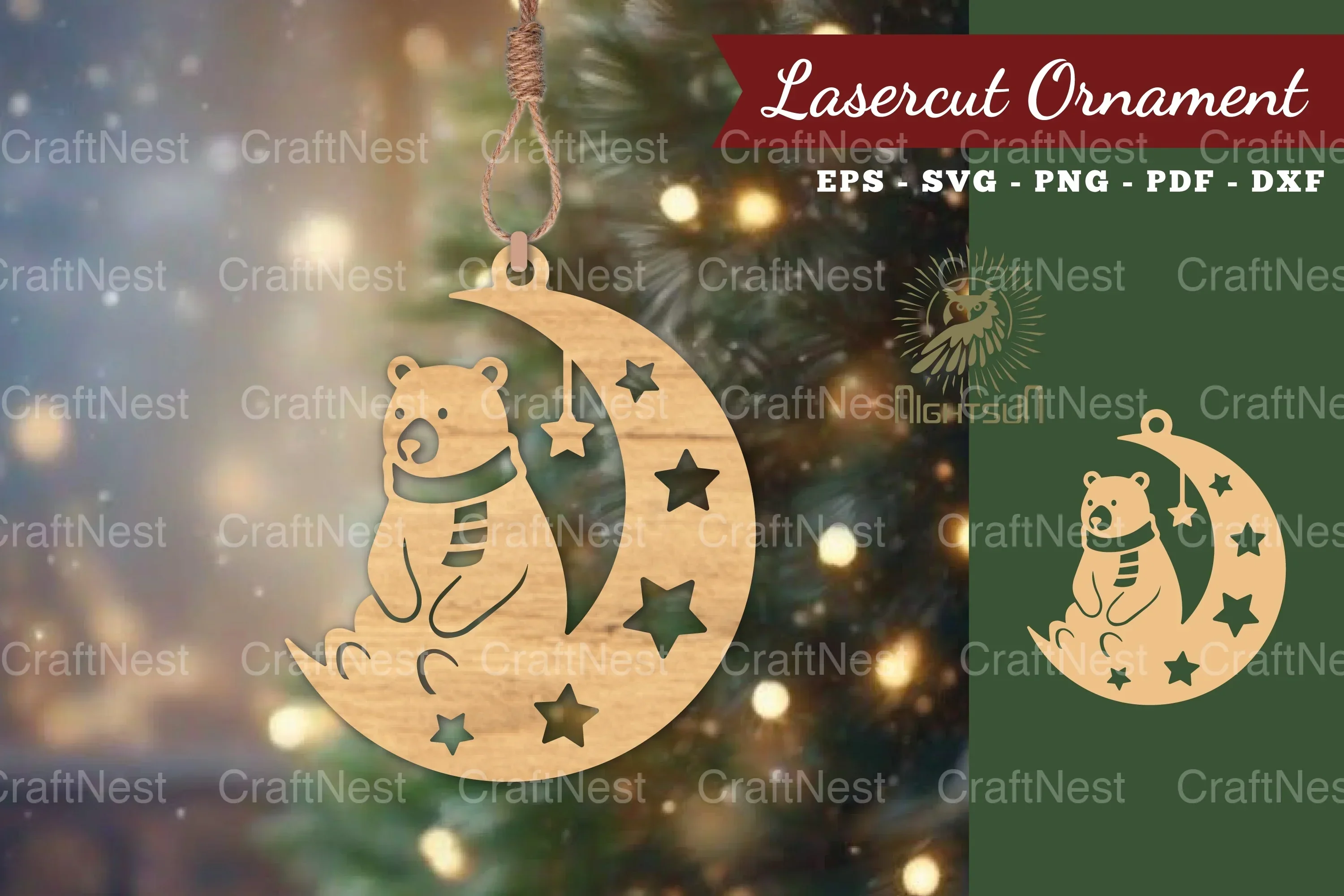 Christmas Bear in Moon Ornament SVG Bundle