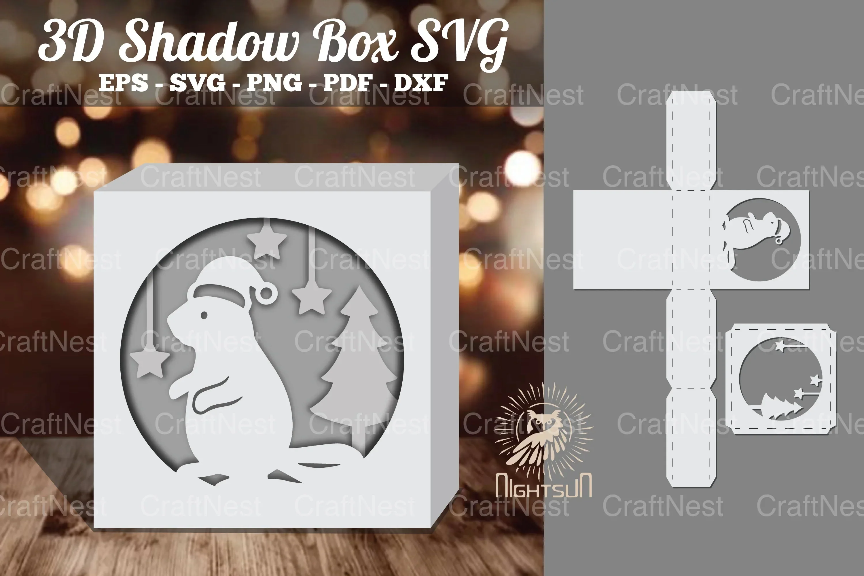 Christmas Beaver Papercut Shadow Box Bundle