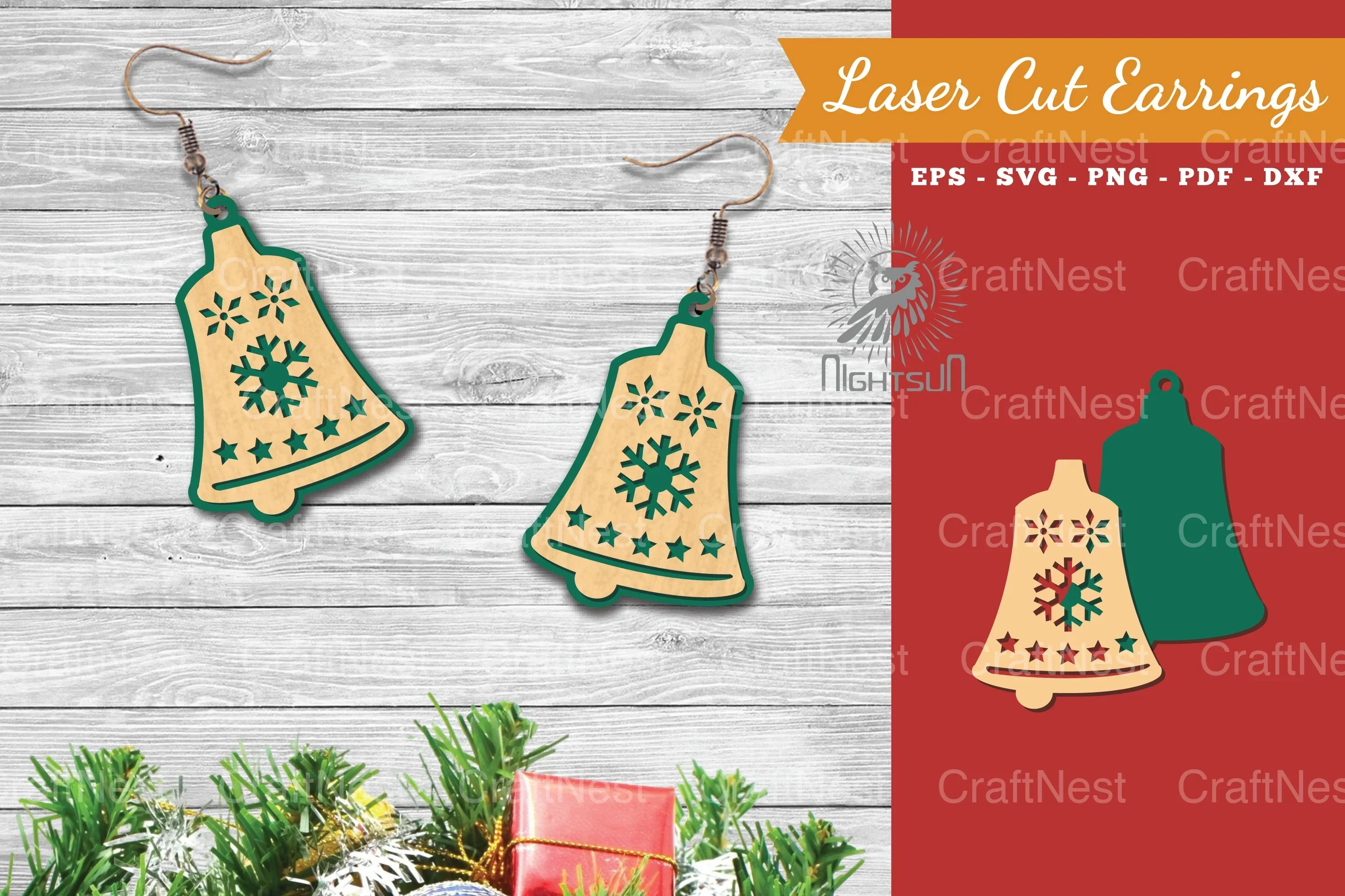 Christmas Bell Laser Cut Earrings SVG Bundle