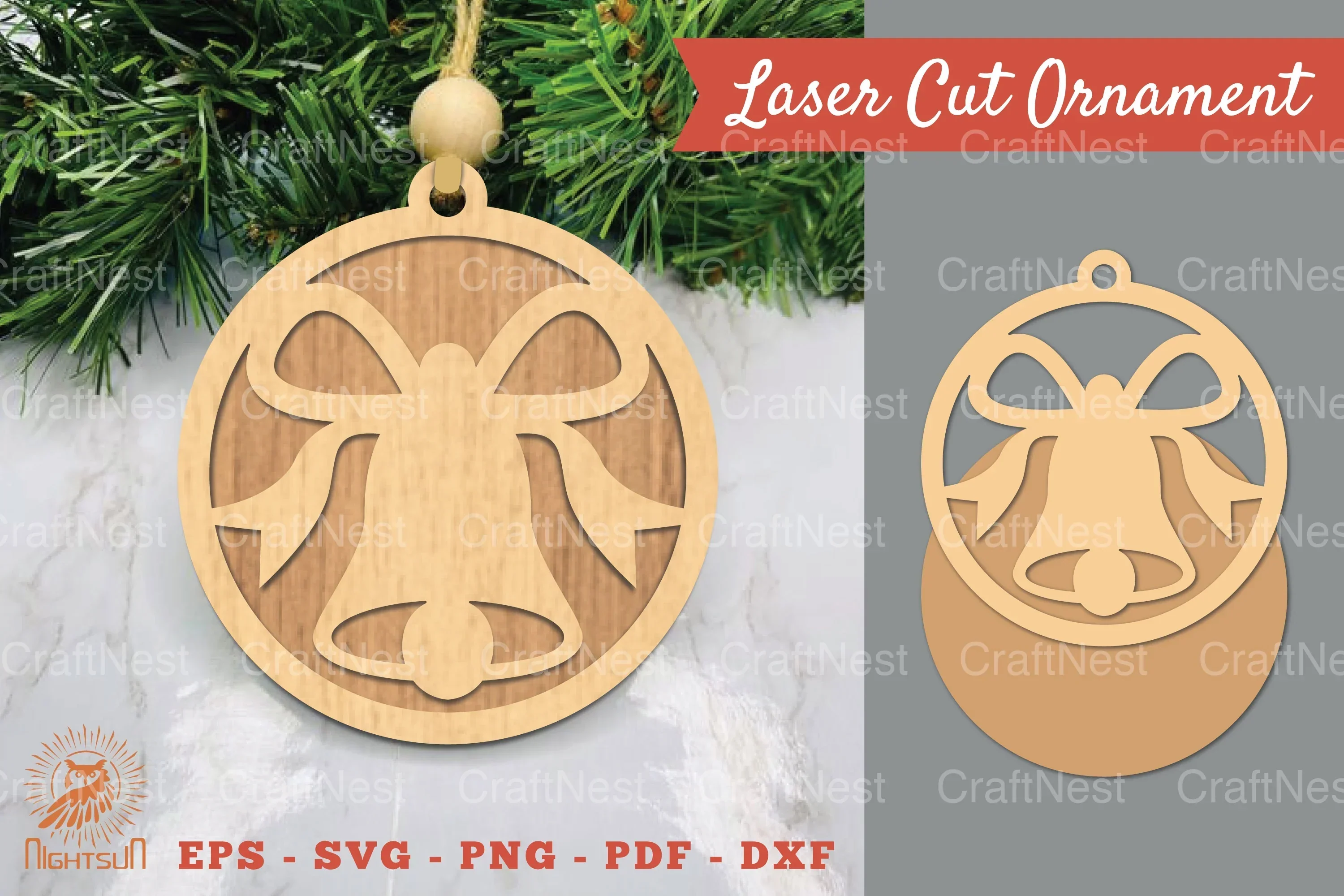Christmas Bell Laser Cut Ornament Clipart Bundle
