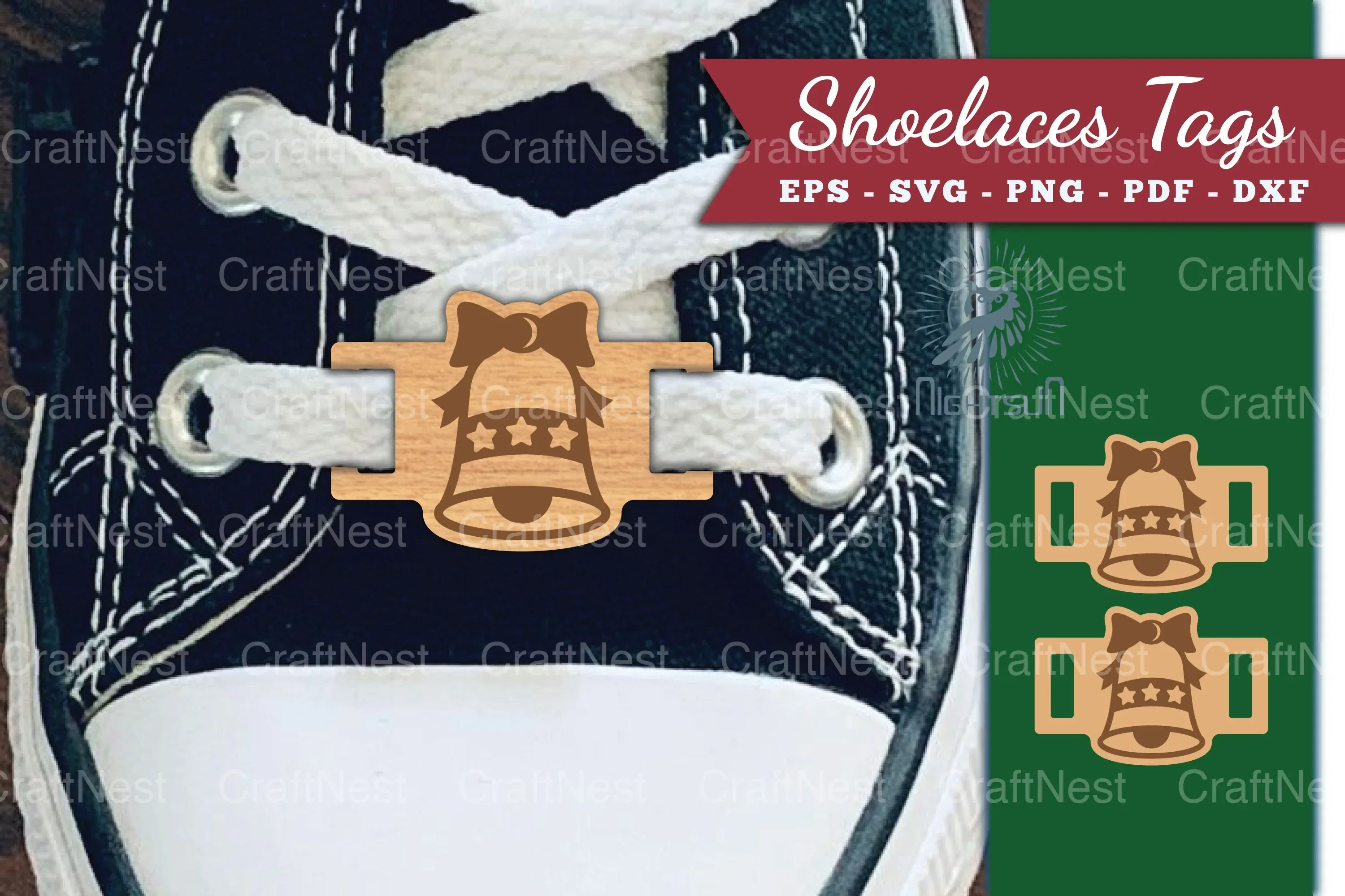 Christmas Bell Shoelace Tags Clipart Bundle