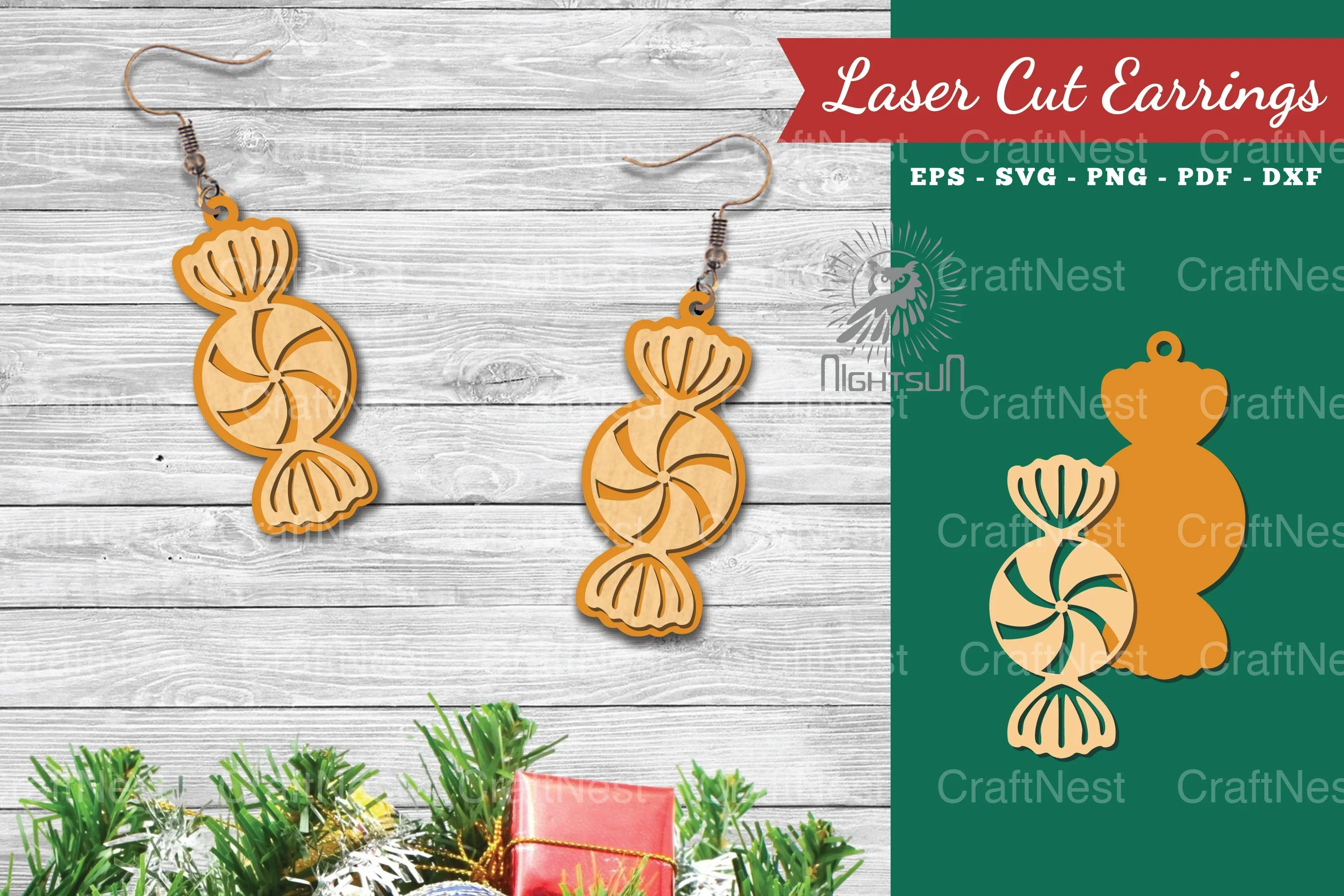 Christmas Candy Laser Cut Earrings SVG Bundle