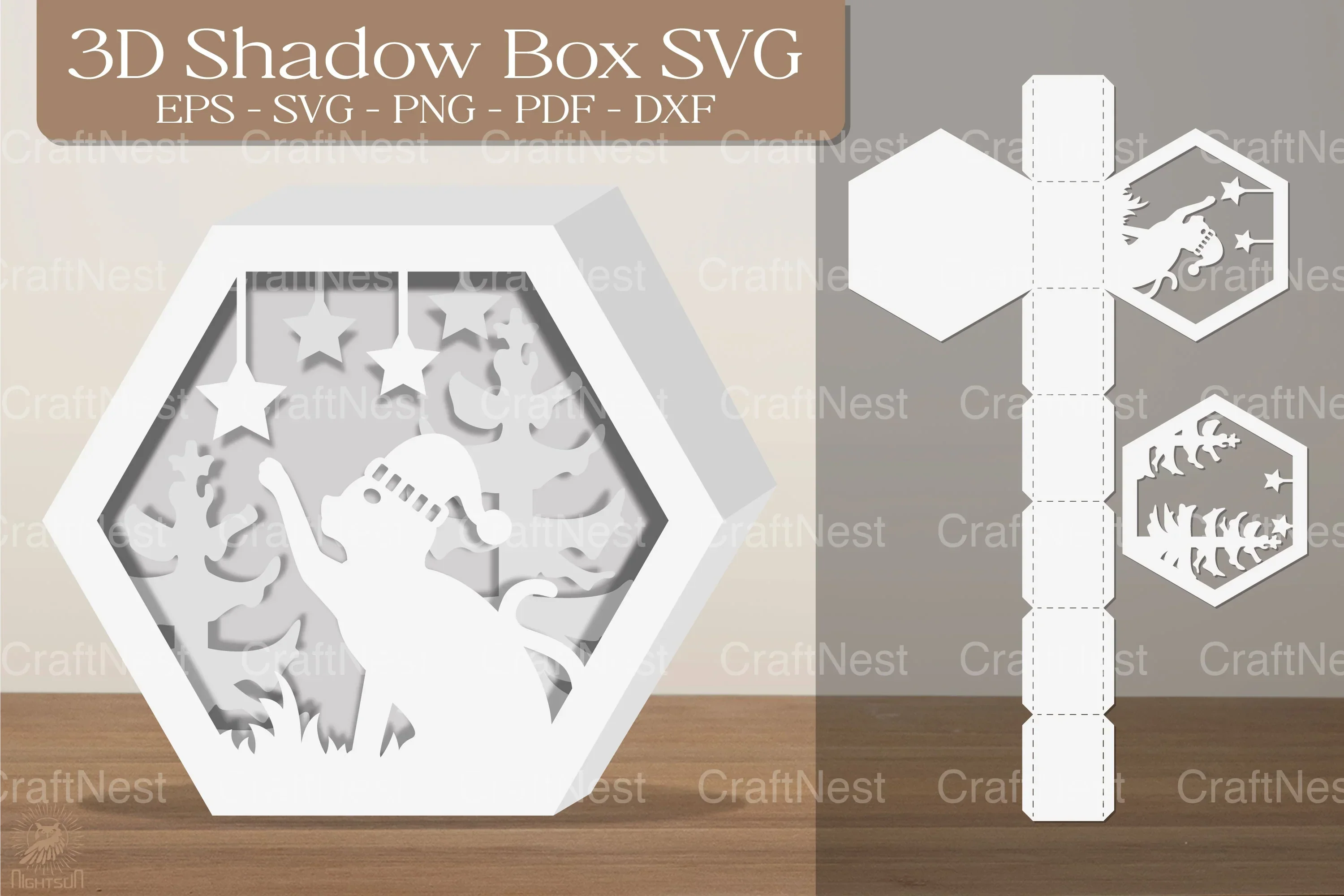 Christmas Cat 3D Shadow Box Clipart Bundle