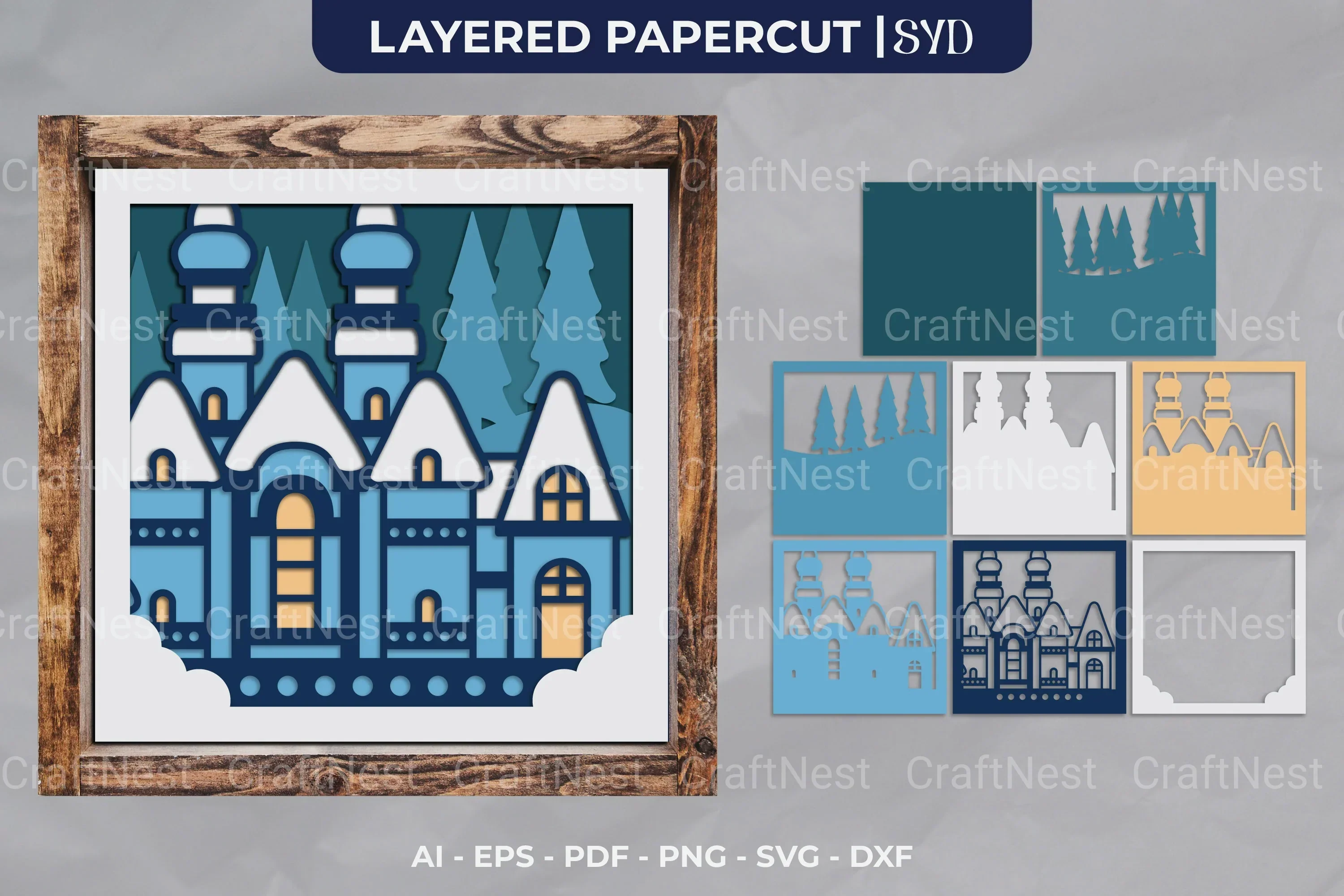 Christmas Church 3D Layered Papercut Clipart Bundle - Image 2