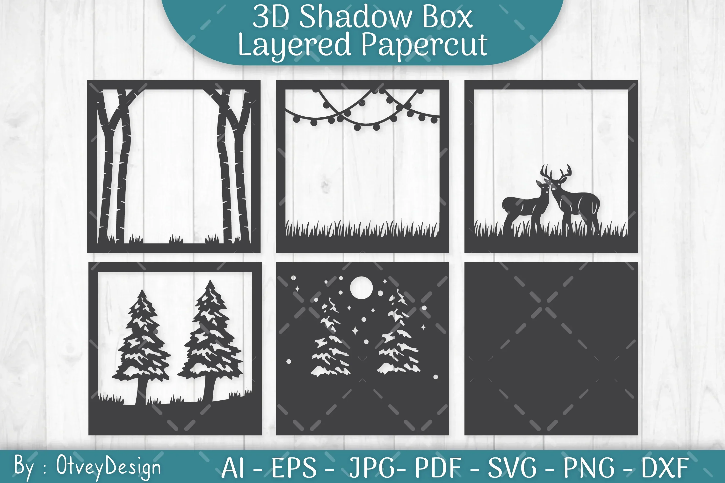 Christmas Deer Couple 3D Shadow Box SVG Bundle