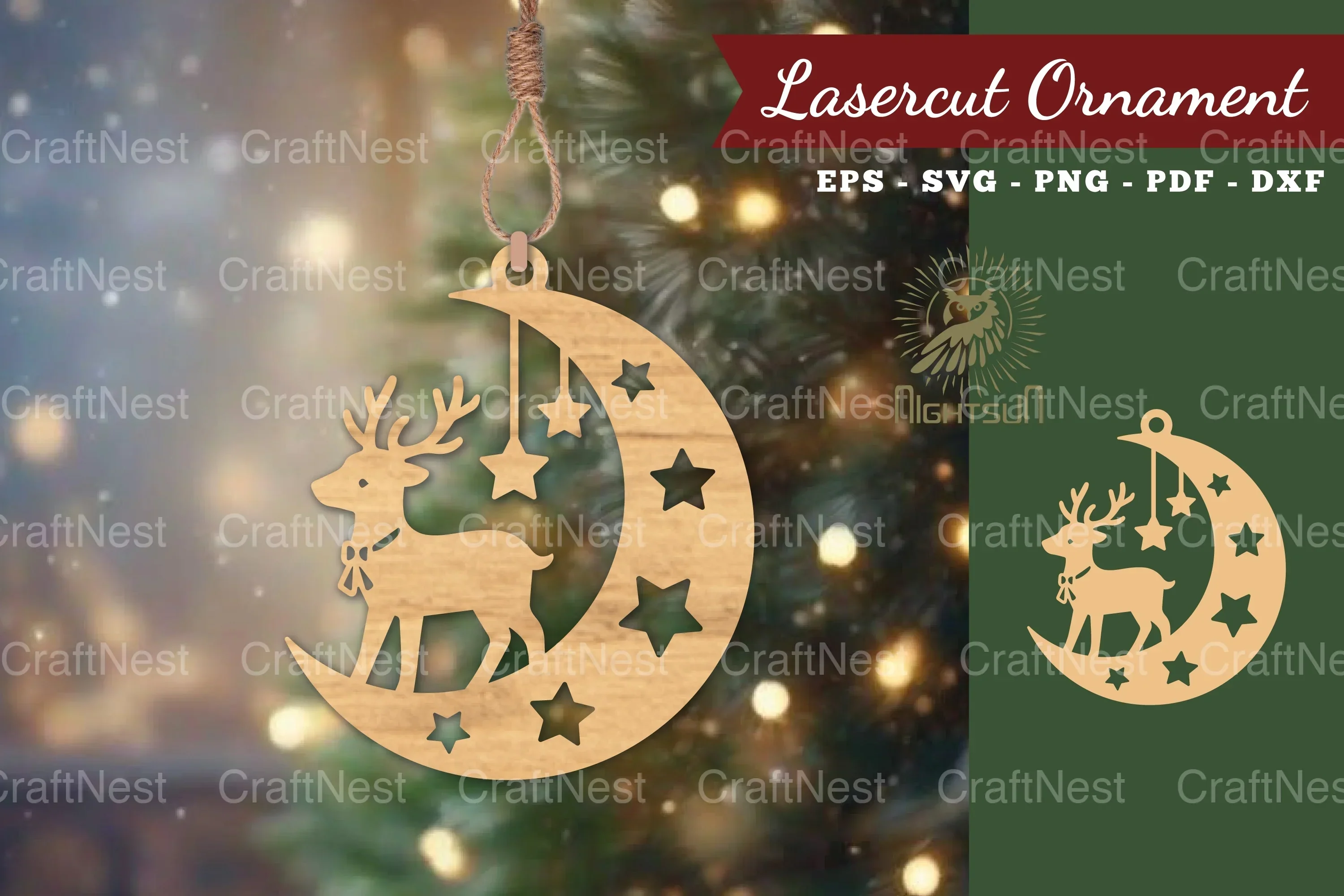 Christmas Deer in Moon Lasercut Ornament Clipart Bundle
