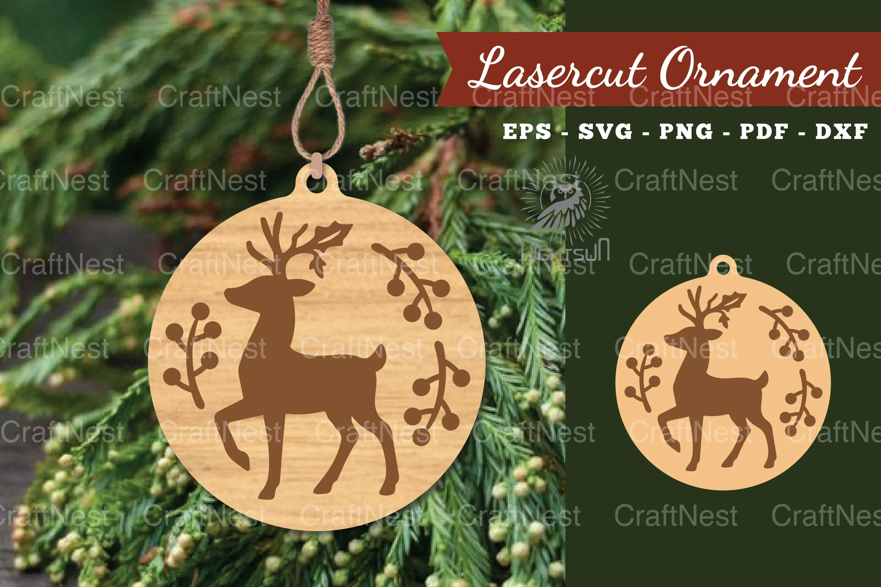 Christmas Deer Laser Cut Ornament Clipart Bundle