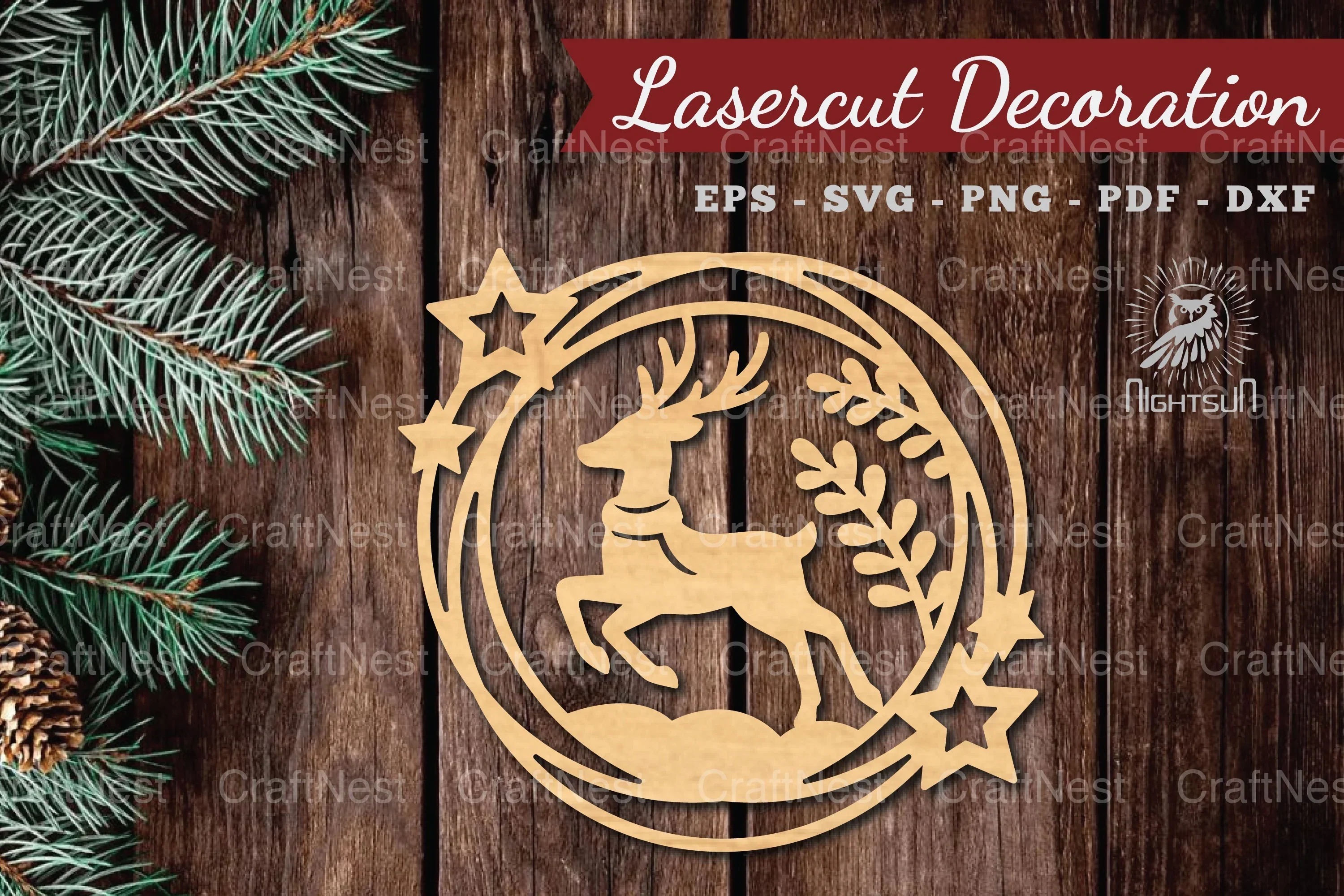 Christmas Deer Laser Cut Round Clipart Bundle