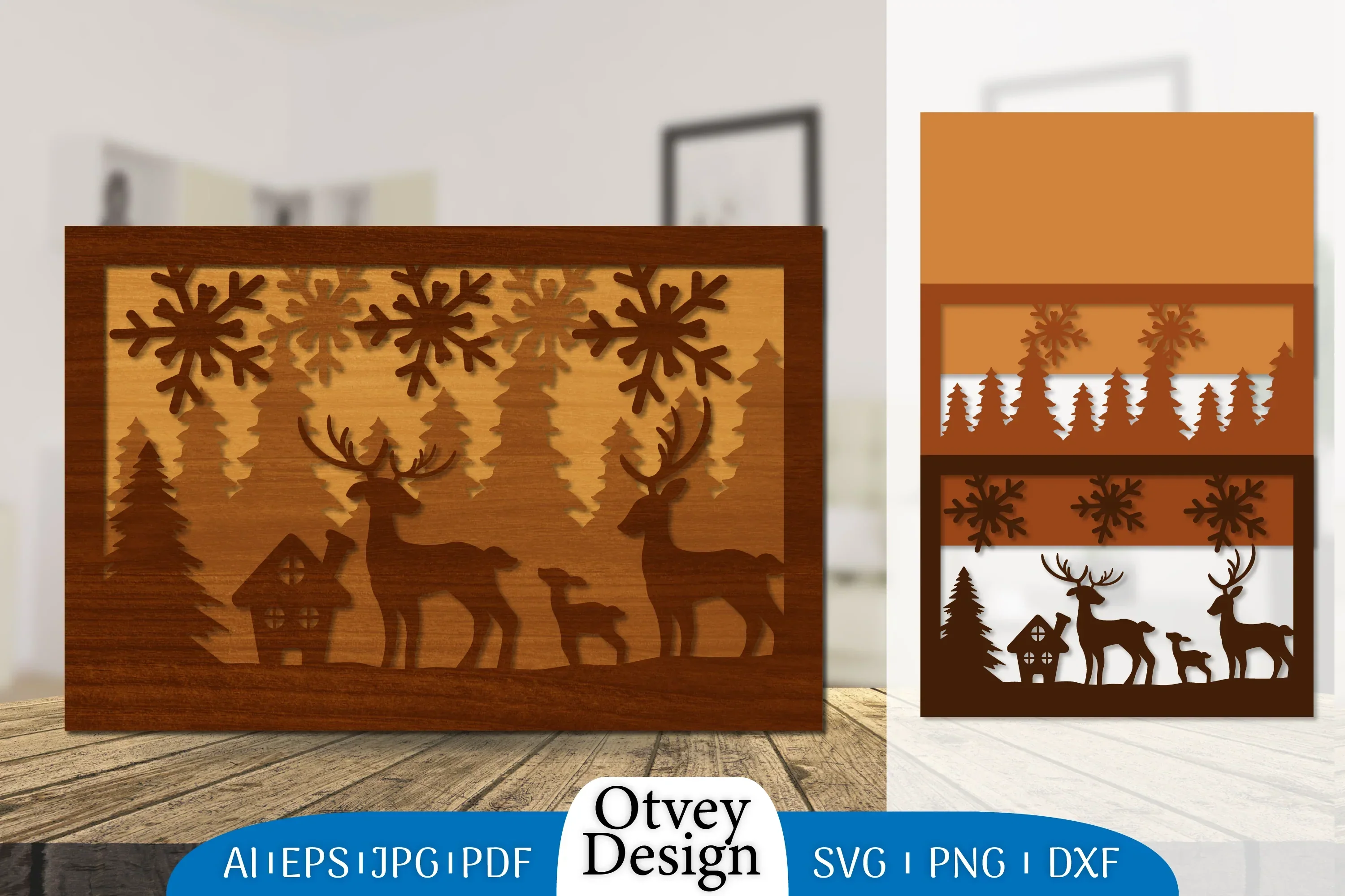 Christmas Deer Layered Lasercut SVG Bundle