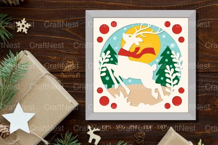 Christmas Deer Layered Paper Cut Clipart Bundle