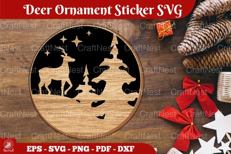 Christmas Deer Ornament Sticker Clipart Bundle